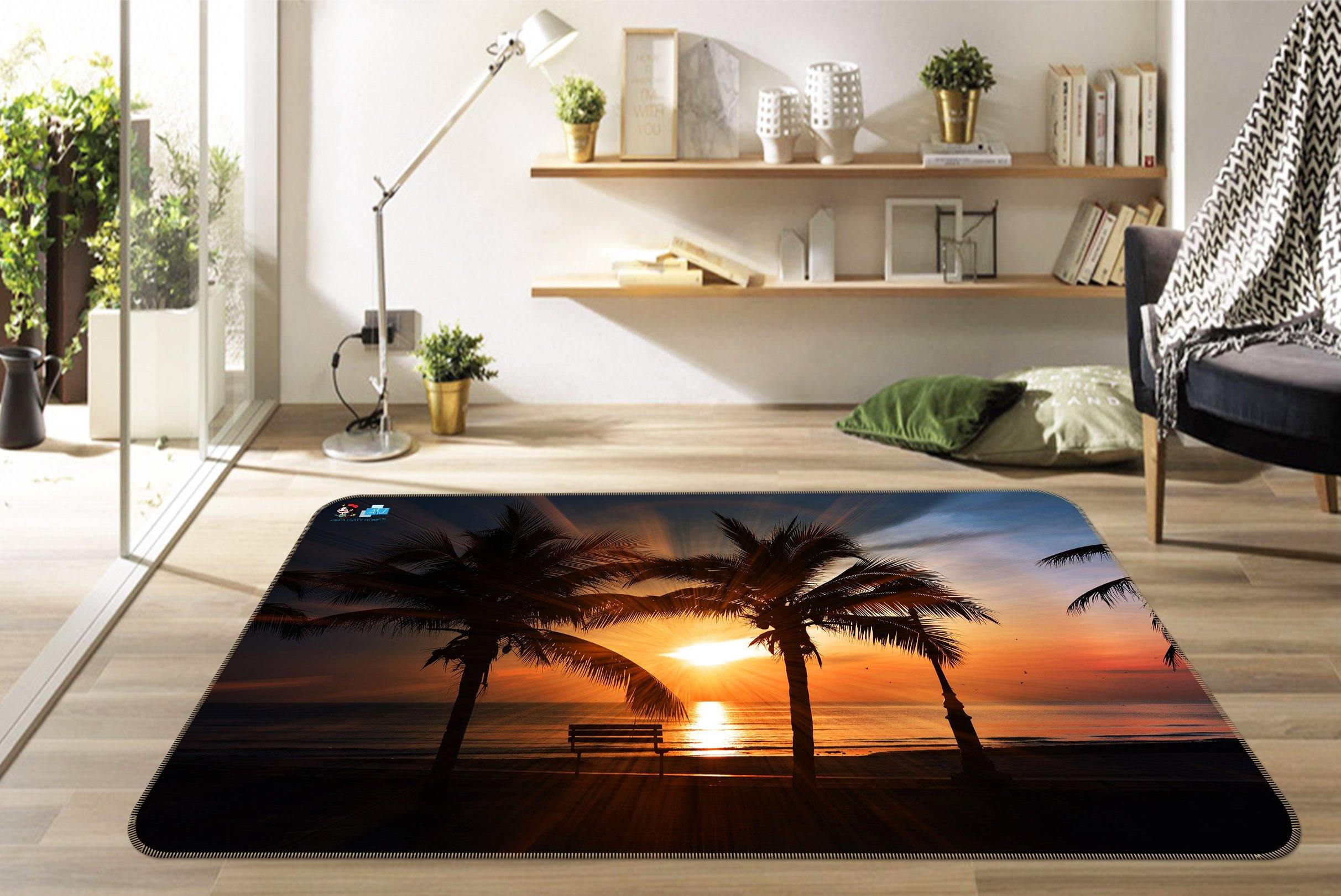 3D Sunset Coconut Tree 038 Non Slip Rug Mat Mat AJ Creativity Home