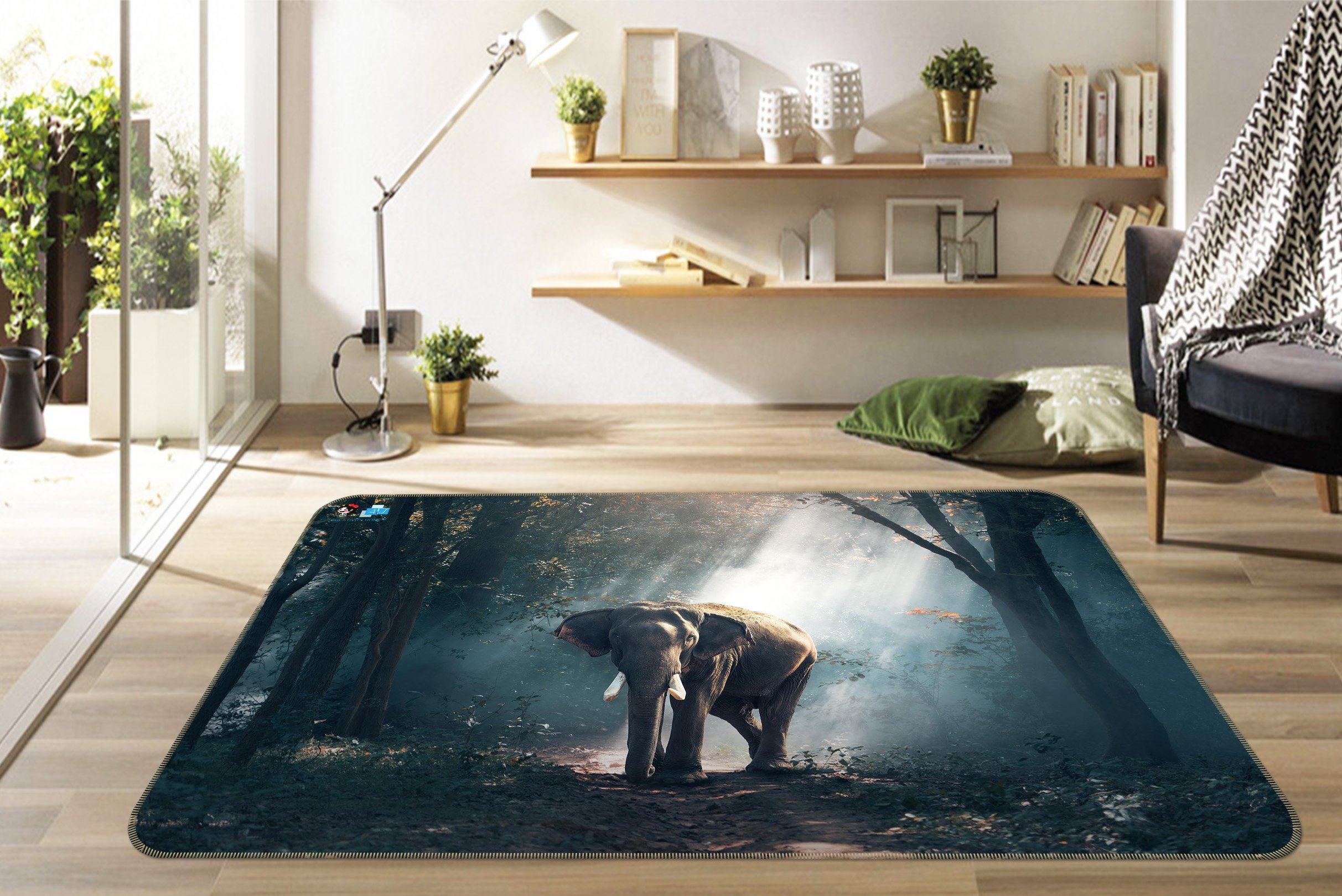 3D Woodland Elephant 030 Non Slip Rug Mat Mat AJ Creativity Home
