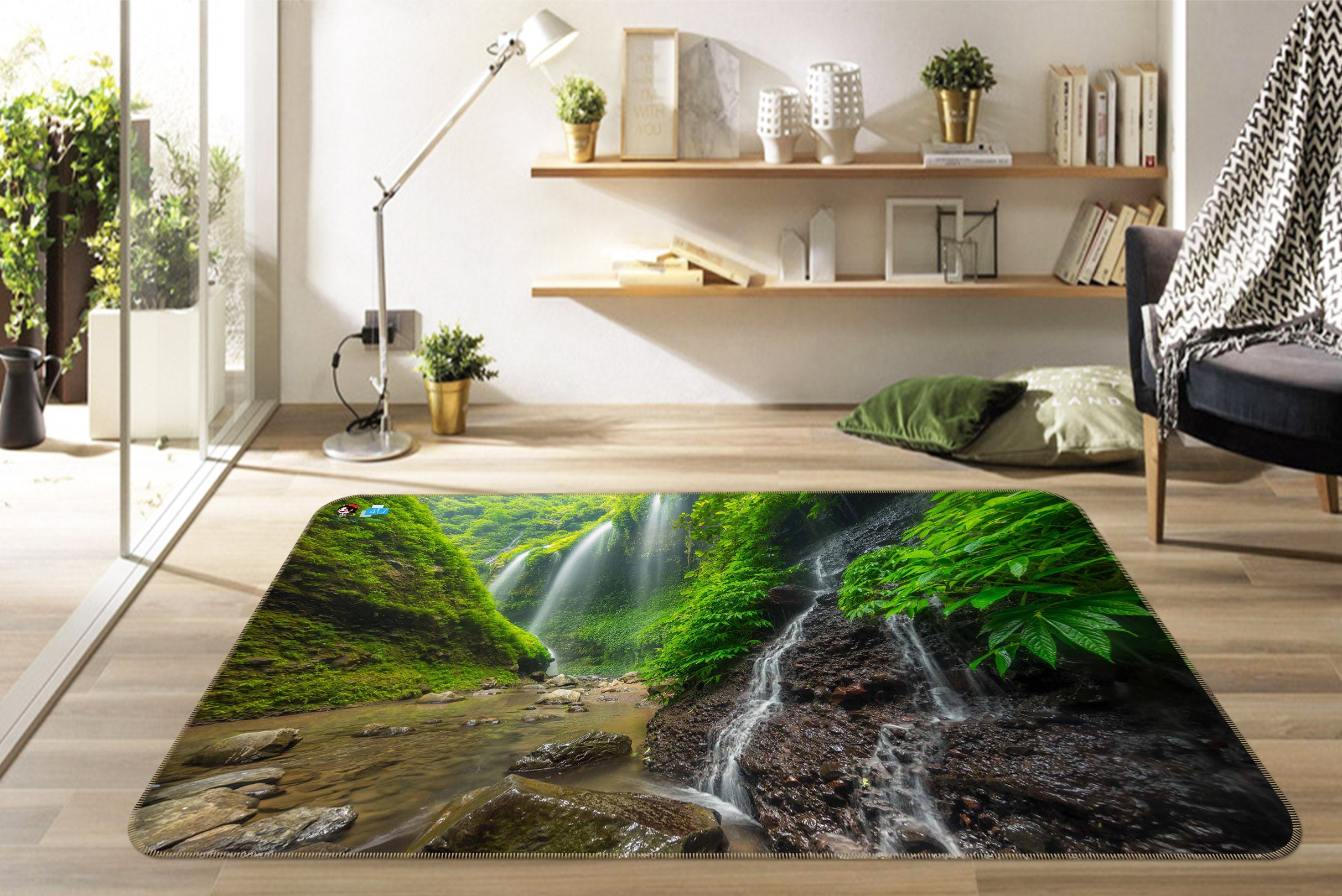 3D Mountain Running Water 66123 Non Slip Rug Mat