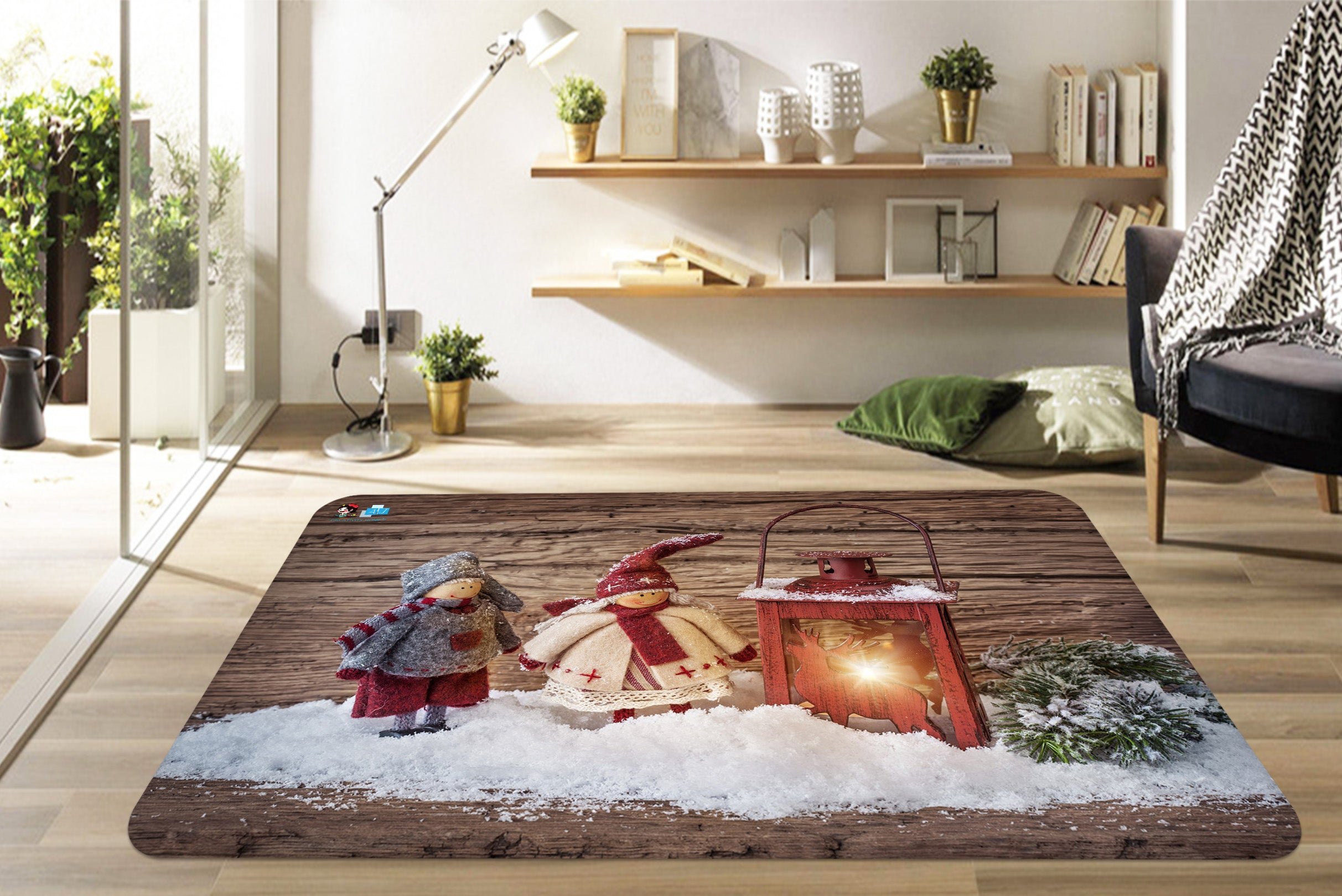 3D Candle Light Snowman Doll 65185 Christmas Non Slip Rug Mat Xmas