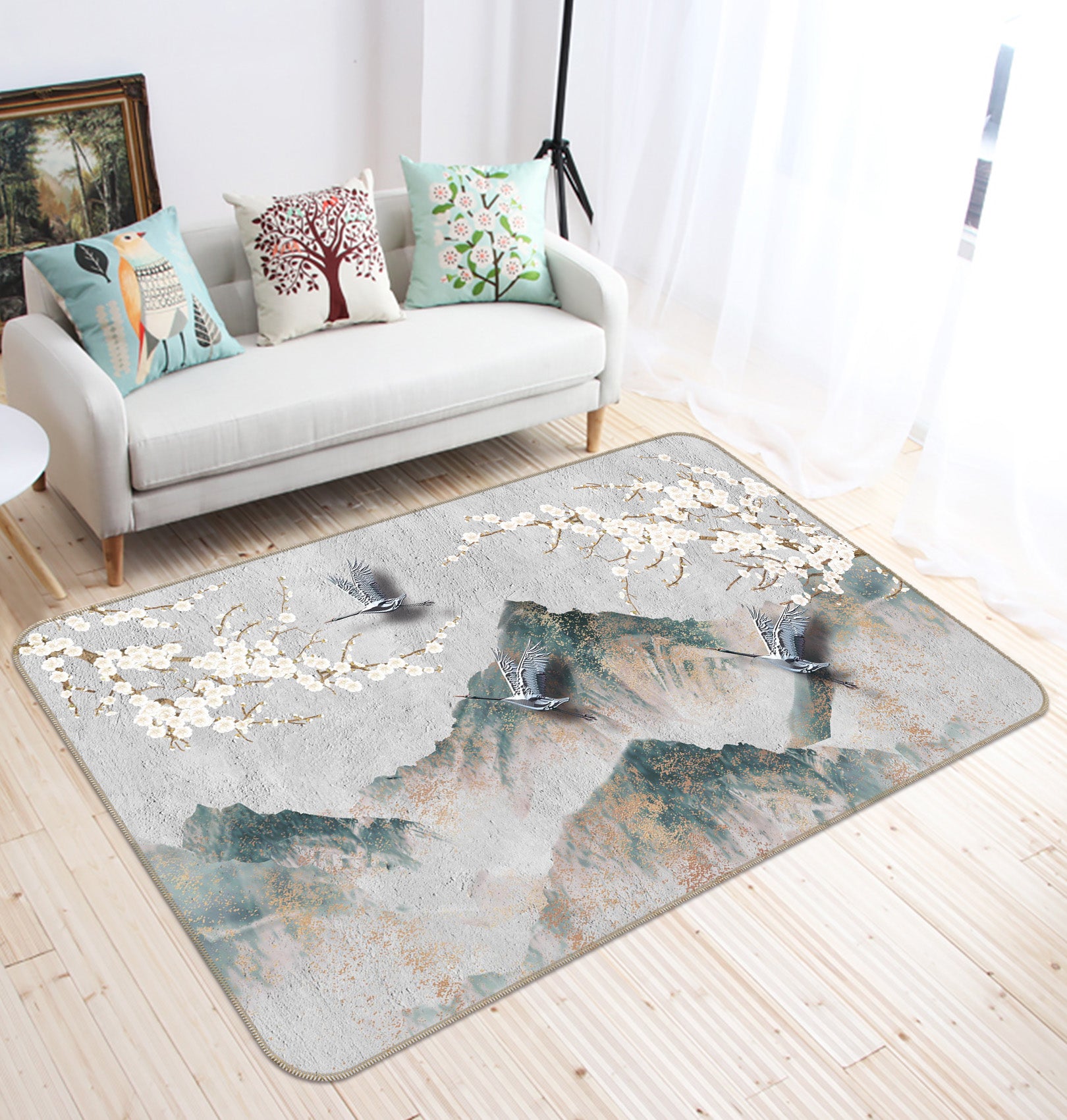 3D Mountains Crane 65151 Non Slip Rug Mat