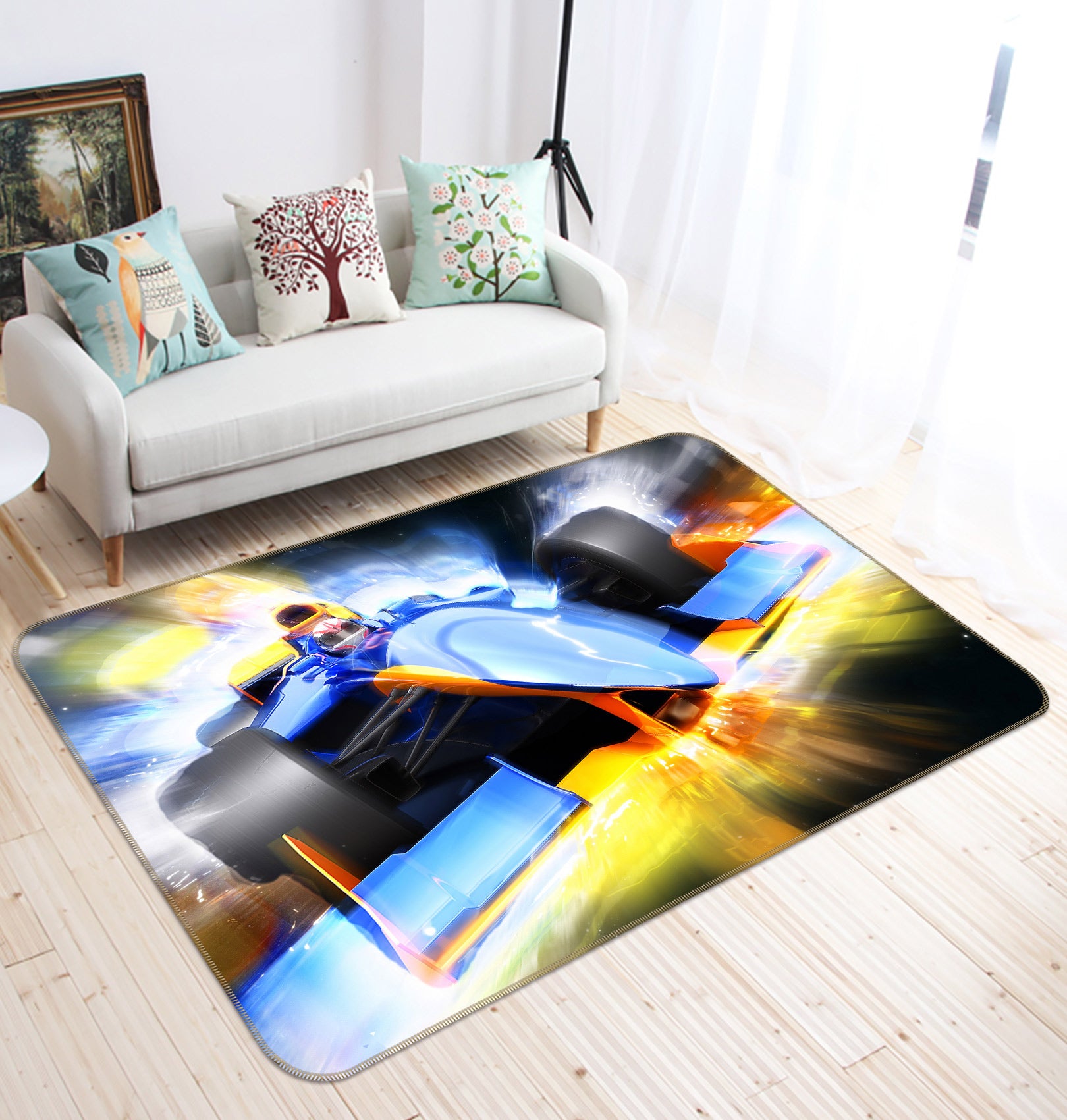 3D Blue Racing Car 67197 Vehicle Non Slip Rug Mat