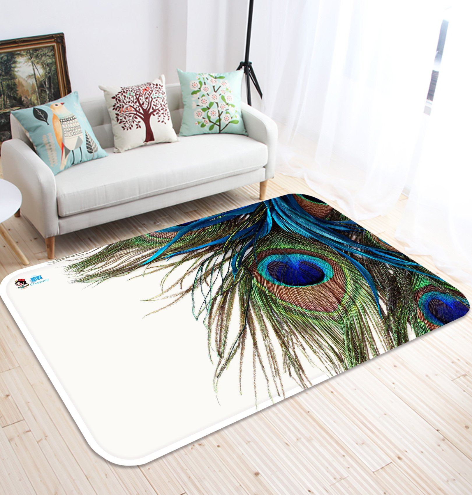 3D Peacock Feathers 32 Non Slip Rug Mat Mat AJ Creativity Home