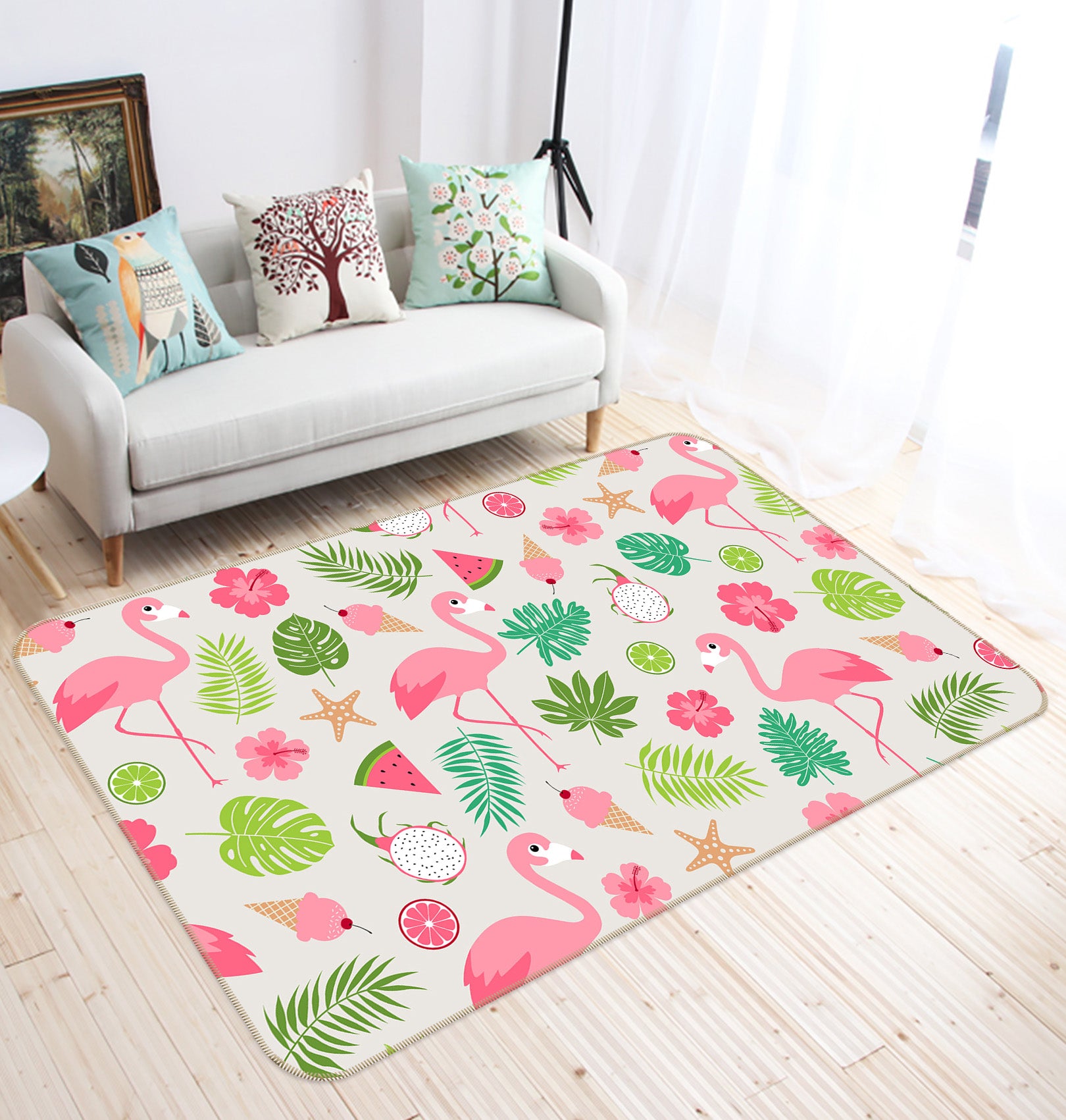 3D Flamingo Leaves 34152 Non Slip Rug Mat