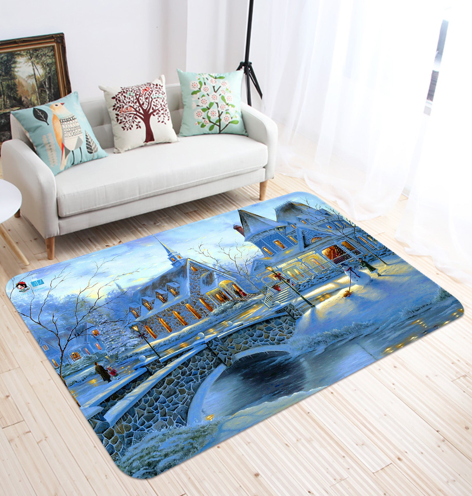 3D Snow House Bridge 65180 Christmas Non Slip Rug Mat Xmas