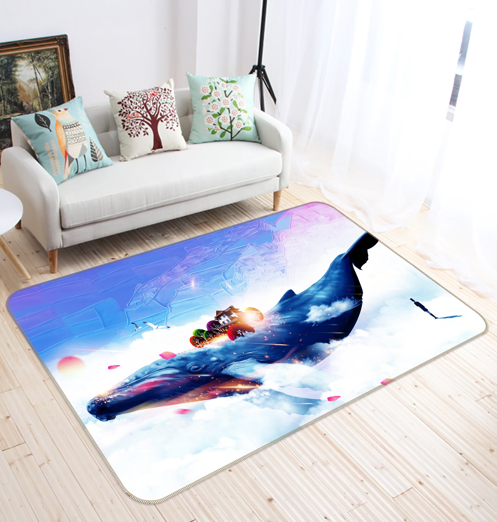 3D Clouds Whale 77025 Non Slip Rug Mat