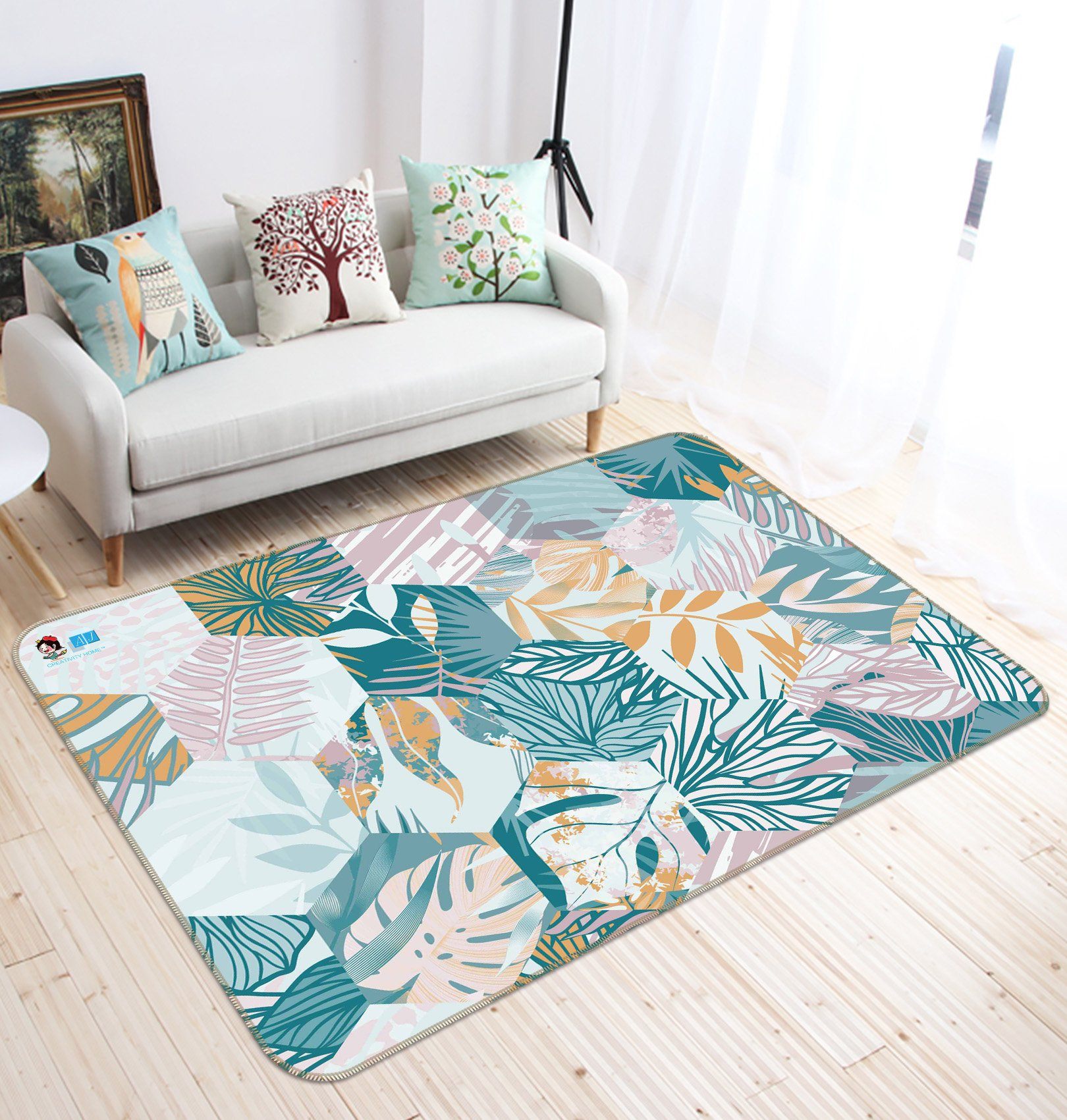3D Hexagonal Leaves 100 Non Slip Rug Mat Mat AJ Creativity Home