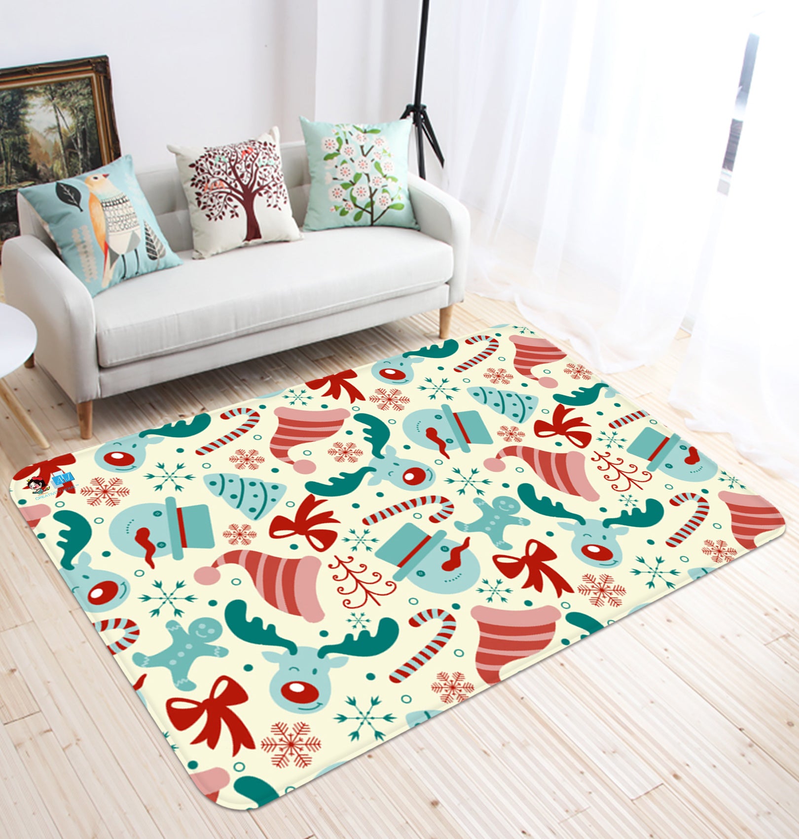 3D Hat Snowman Deer 65177 Christmas Non Slip Rug Mat Xmas