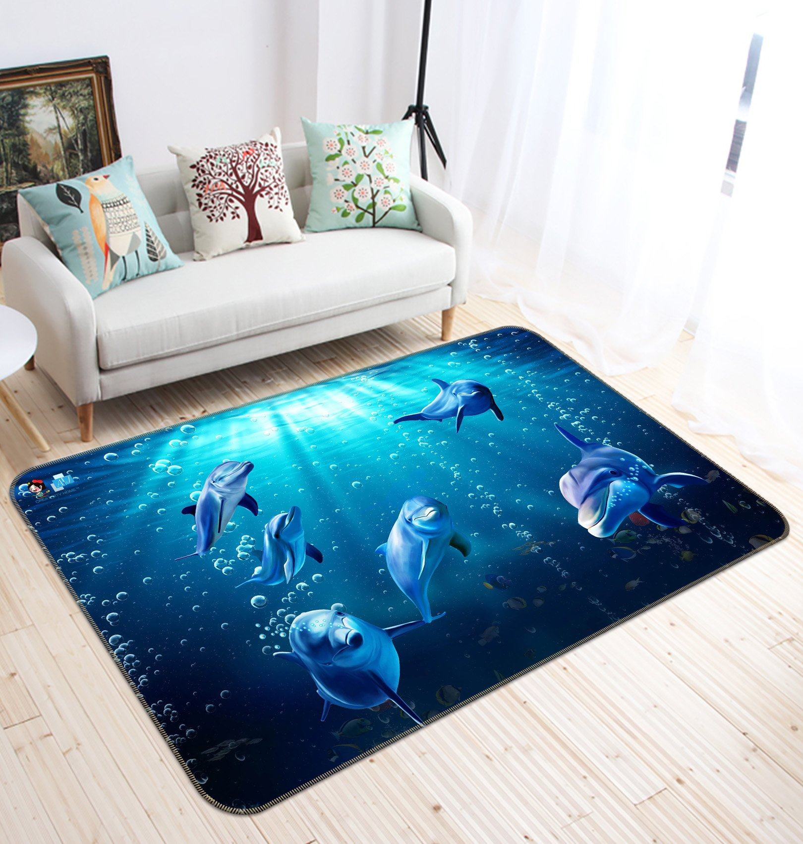 3D Dolphin Bubble 595 Non Slip Rug Mat Mat AJ Creativity Home