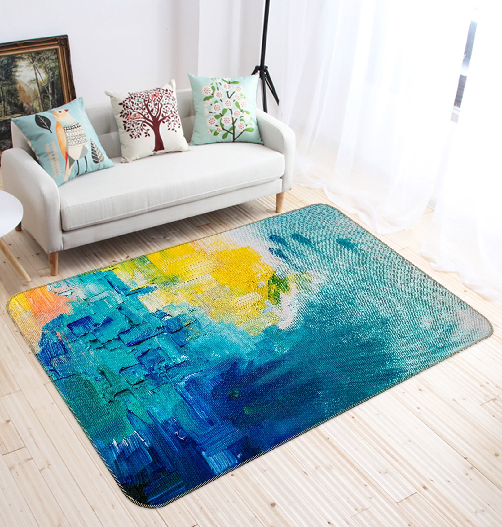 3D Blue Yellow Pattern 30054 Non Slip Rug Mat