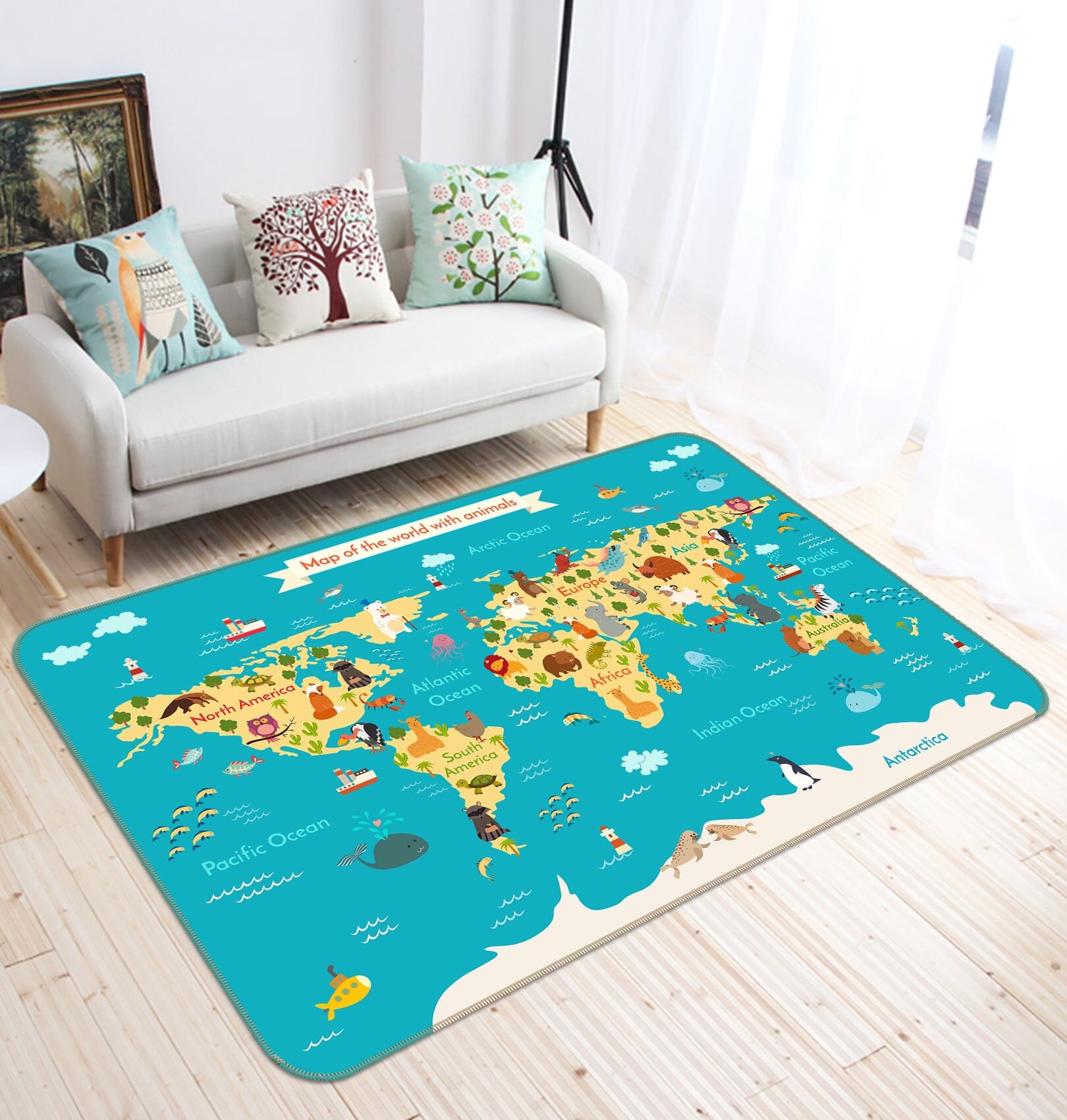 3D Wide World 270 World Map Non Slip Rug Mat Mat AJ Creativity Home