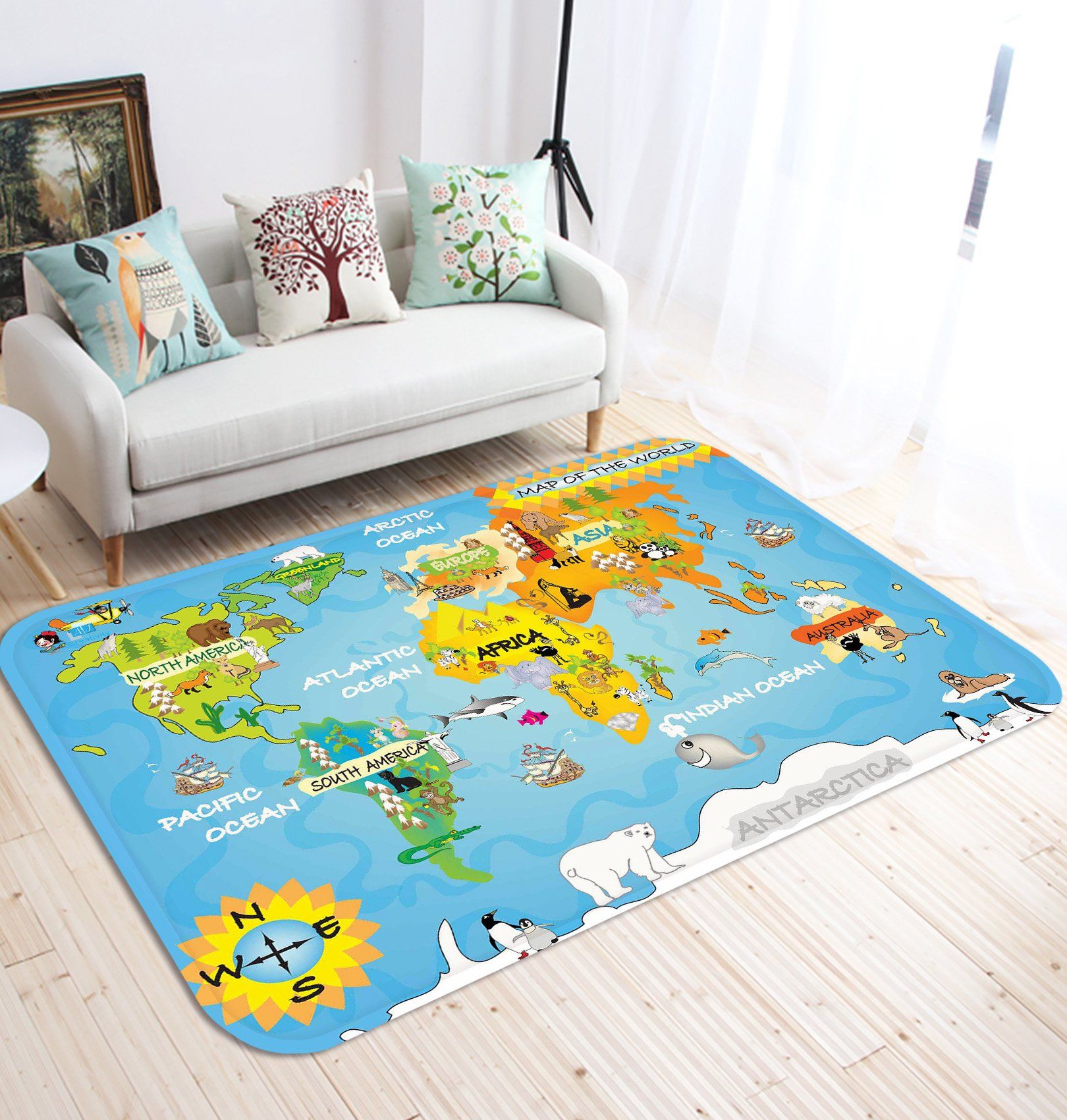 3D Animals World Map 40 Non Slip Rug Mat Mat AJ Creativity Home