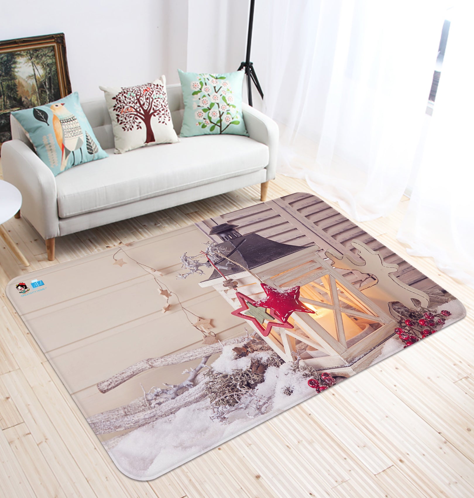 3D White Candle Light 65186 Christmas Non Slip Rug Mat Xmas