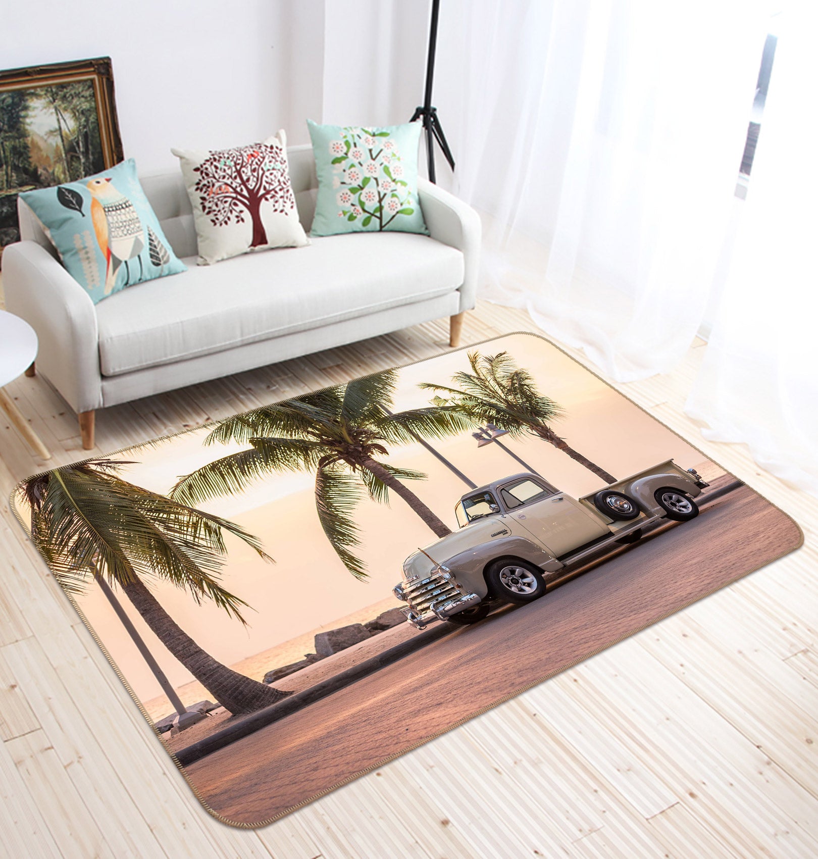 3D Coconut Tree White Car 68011 Vehicle Non Slip Rug Mat