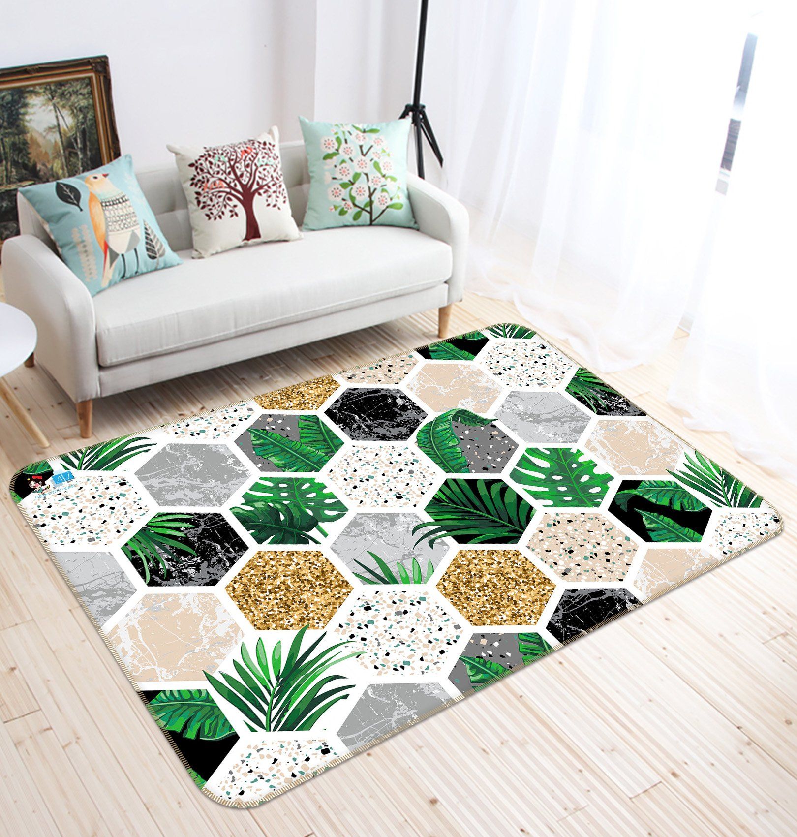 3D Green Mosaic Pattern 75 Non Slip Rug Mat Mat AJ Creativity Home