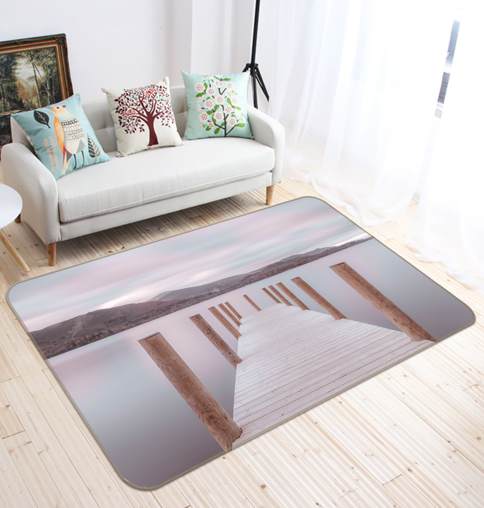 3D Dock Lake Mountain 158 Assaf Frank Rug Non Slip Rug Mat