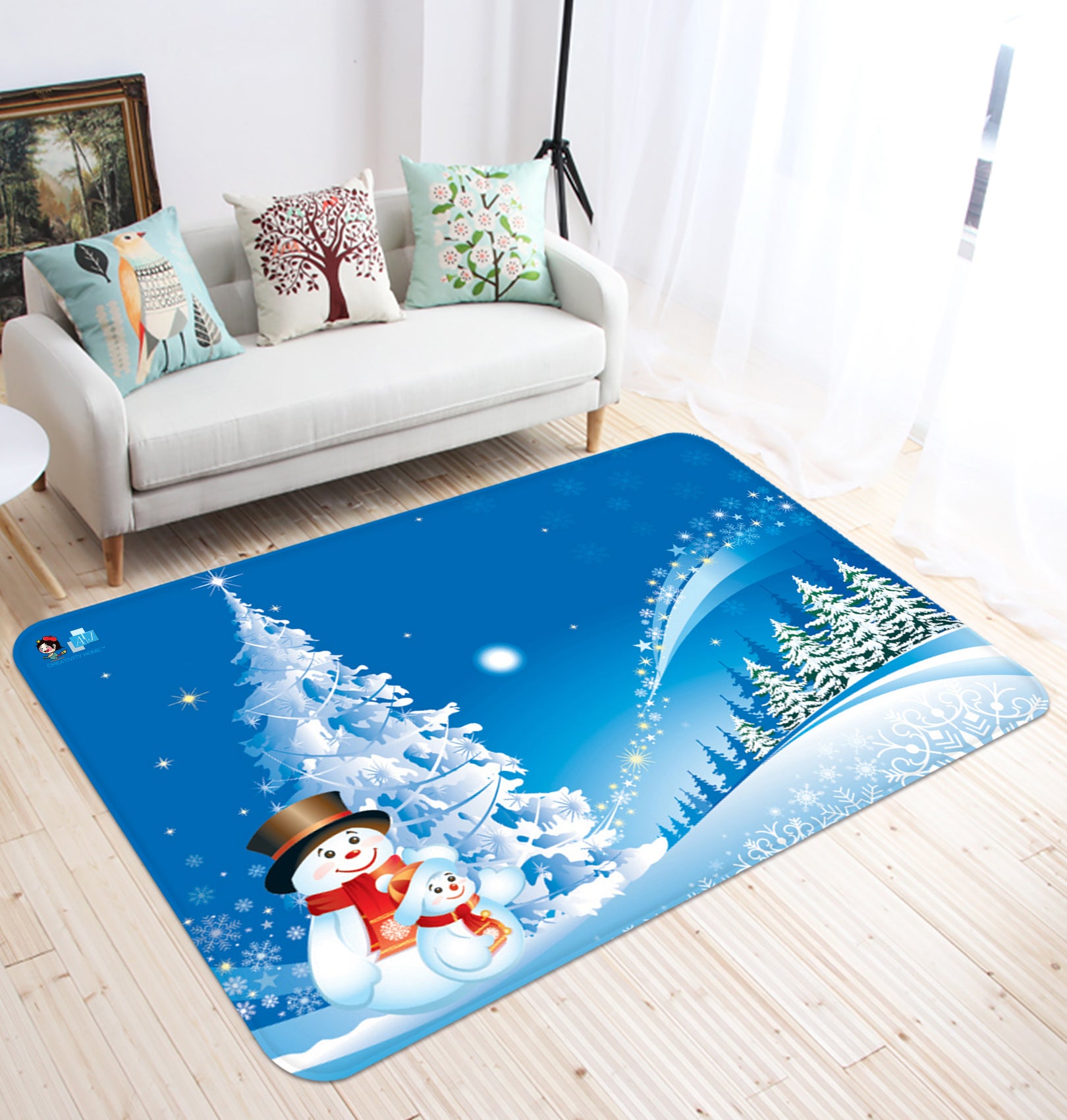 3D Snow Tree Snowman 65198 Christmas Non Slip Rug Mat Xmas