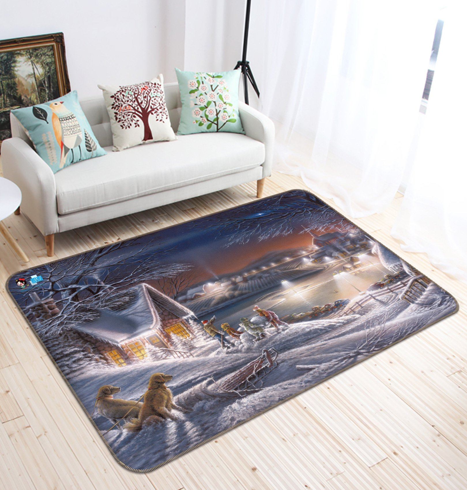 3D Sled Wolf 741 Non Slip Rug Mat Mat AJ Creativity Home