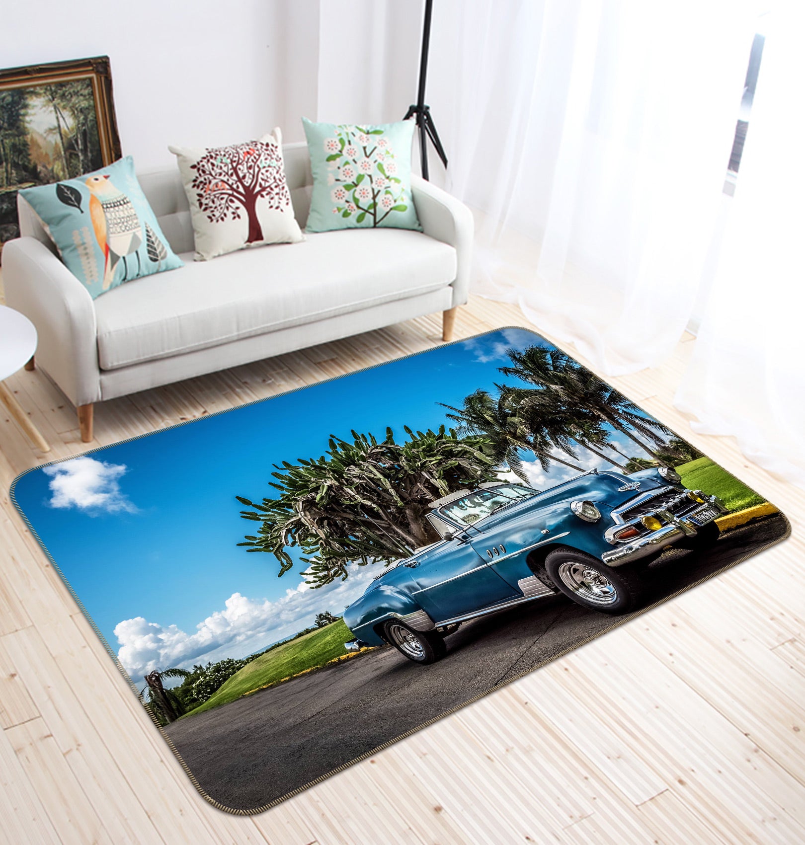 3D Coconut Tree Blue Car 67223 Vehicle Non Slip Rug Mat