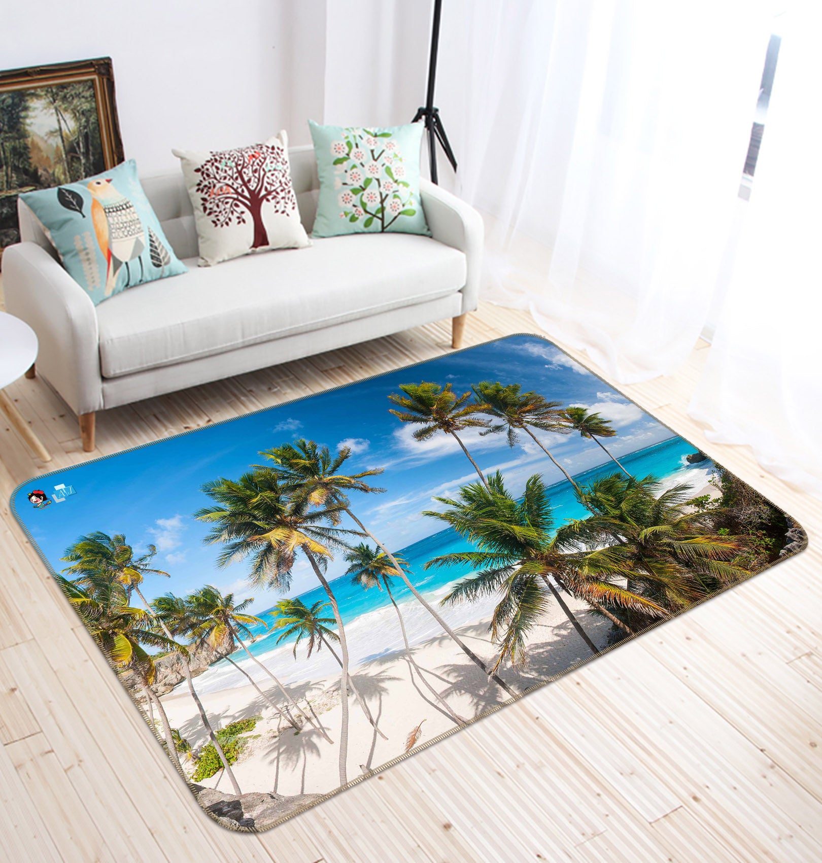 3D Beach Coconut Tree 66052 Non Slip Rug Mat