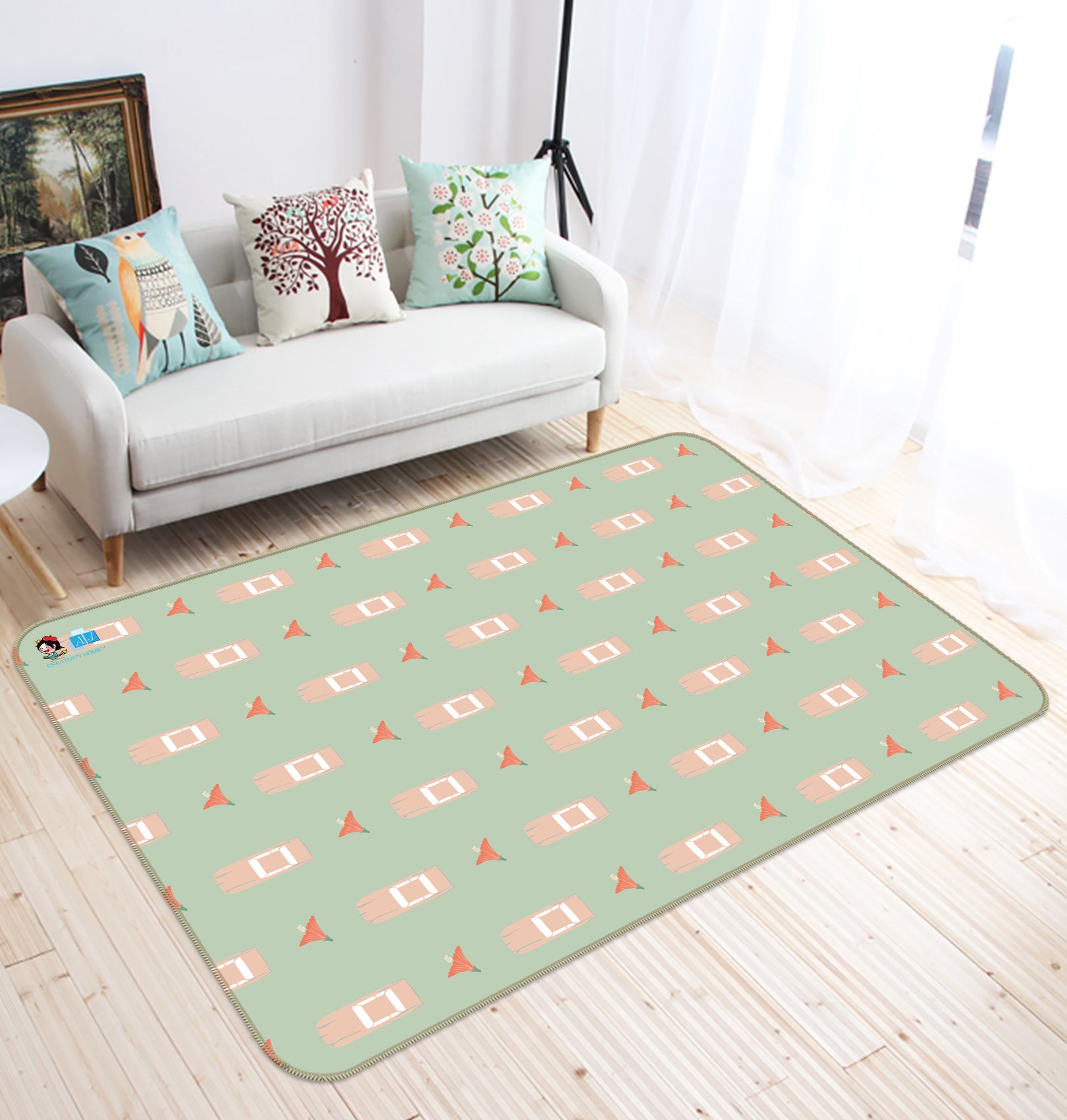 3D Car Flower Pattern 9876 Kasumi Loffler Rug Non Slip Rug Mat