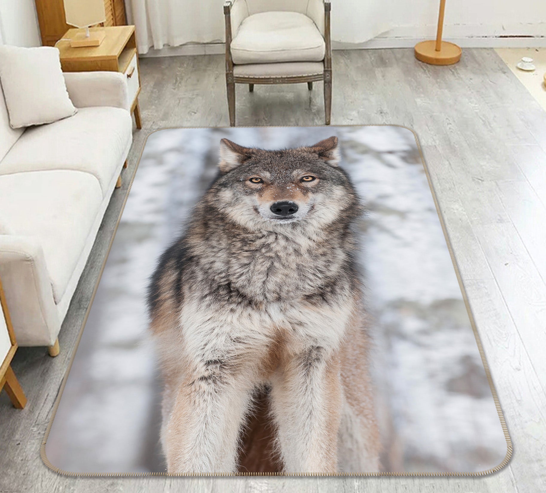 3D White Wolf 211 Animal Non Slip Rug Mat