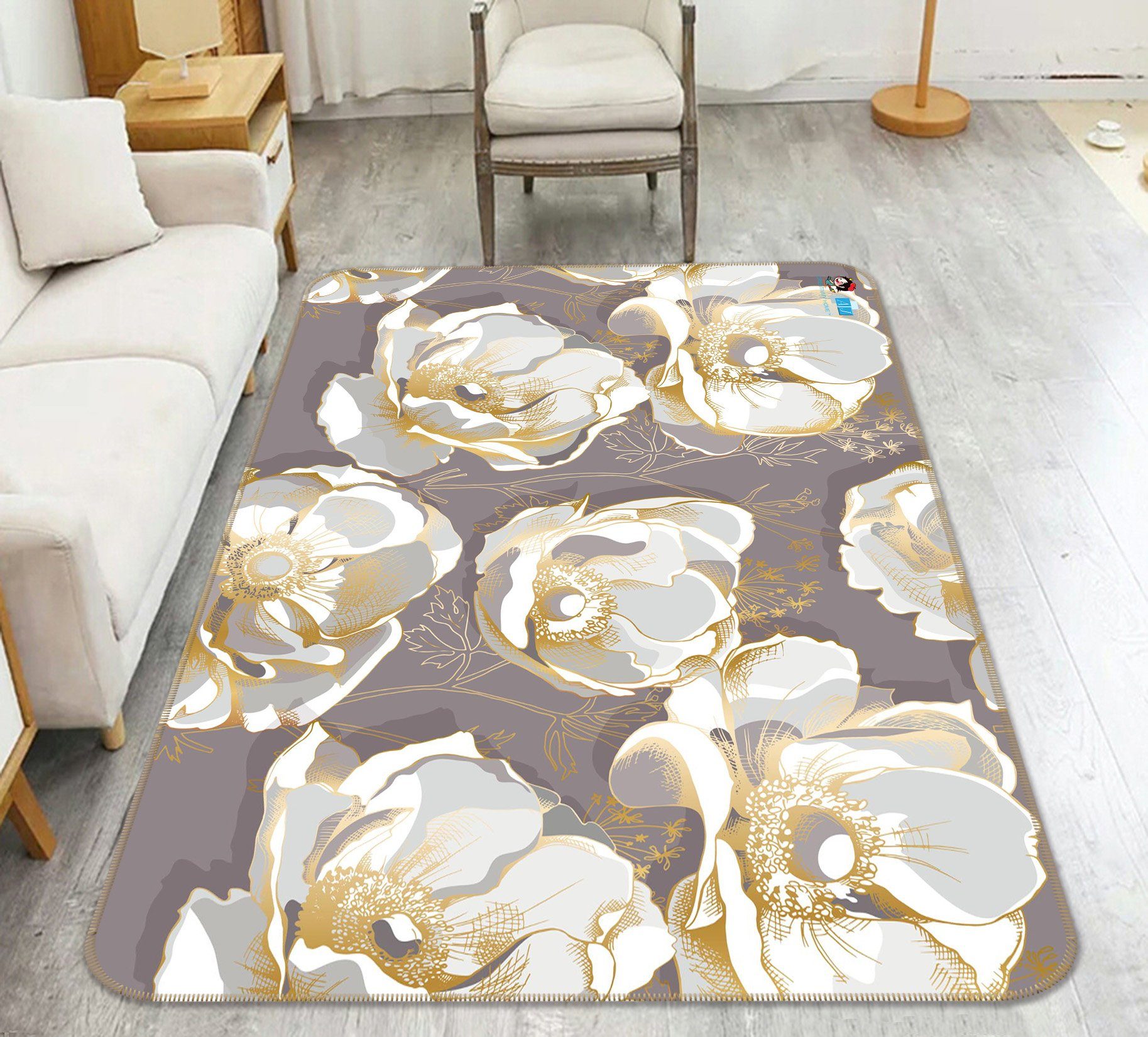 3D White Flower Pattern 115 Non Slip Rug Mat Mat AJ Creativity Home