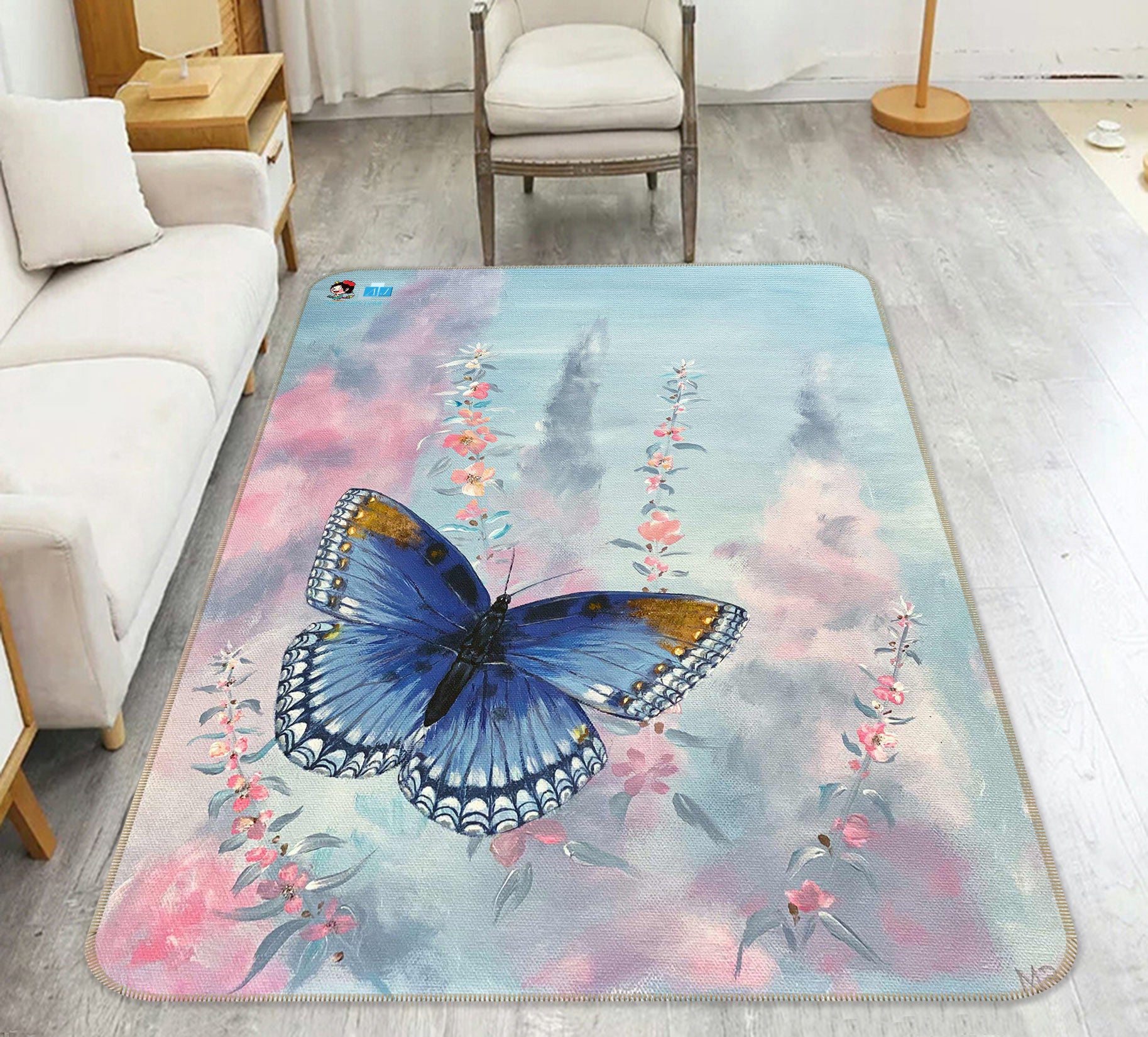 3D Blue Butterfly 9710 Marina Zotova Rug Non Slip Rug Mat