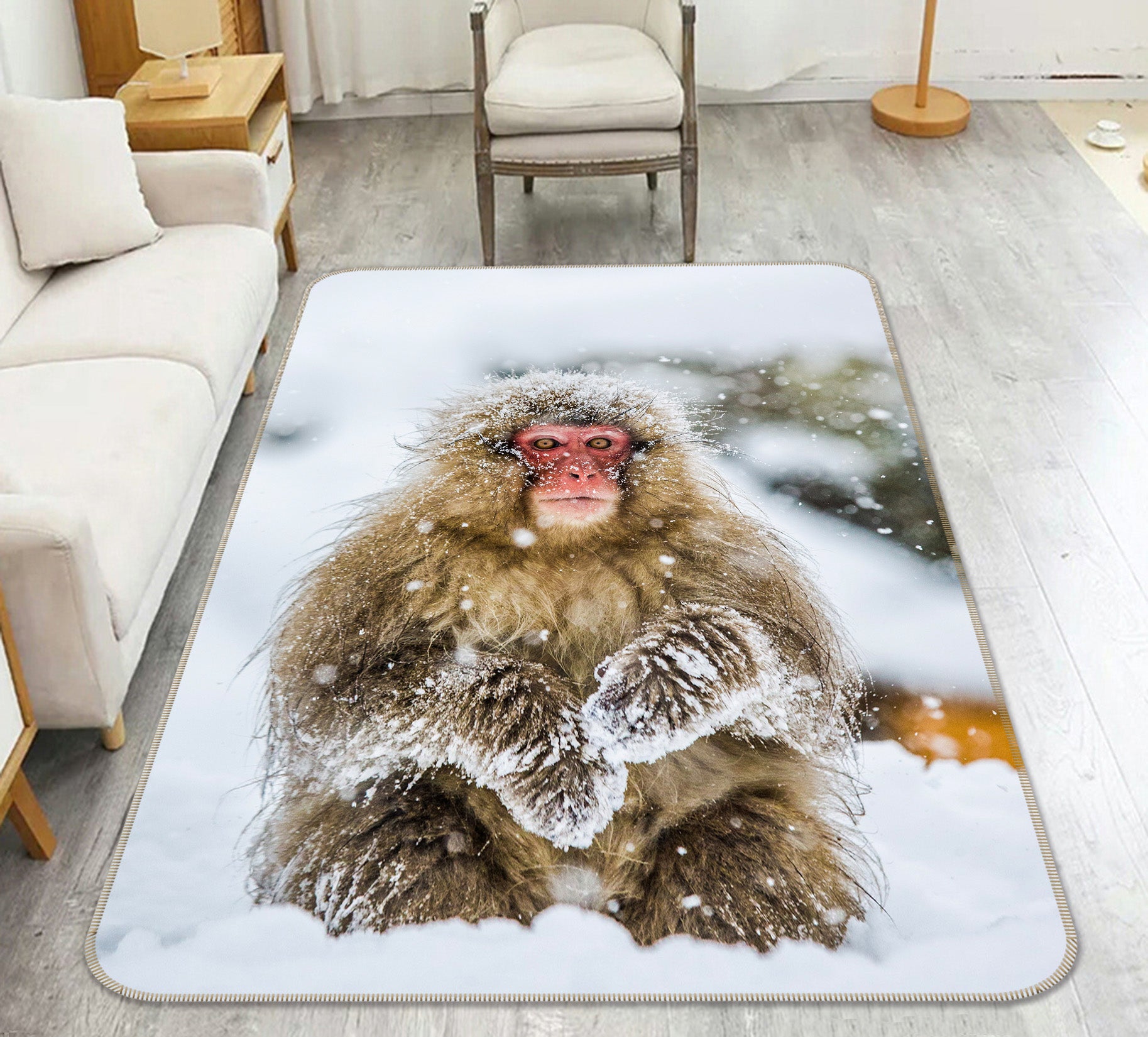 3D Snow Monkey 166 Animal Non Slip Rug Mat