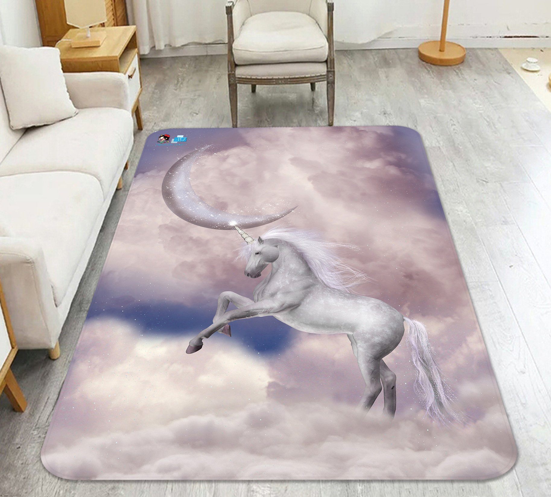 3D Moon Flying Unicorn 87 Non Slip Rug Mat Mat AJ Creativity Home