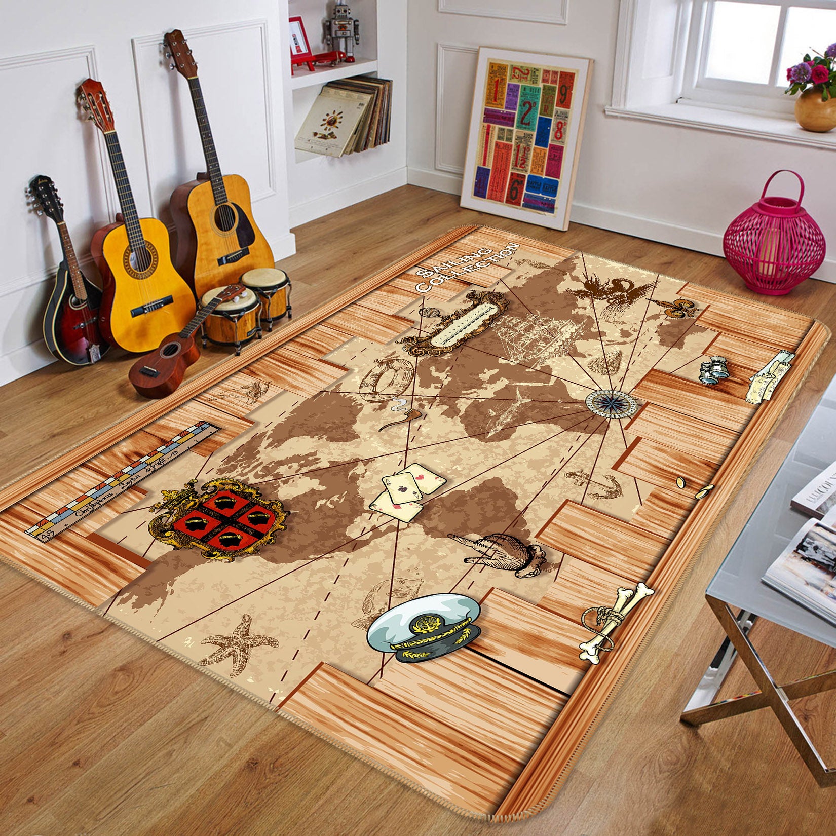 3D Plank Map 65119 Non Slip Rug Mat