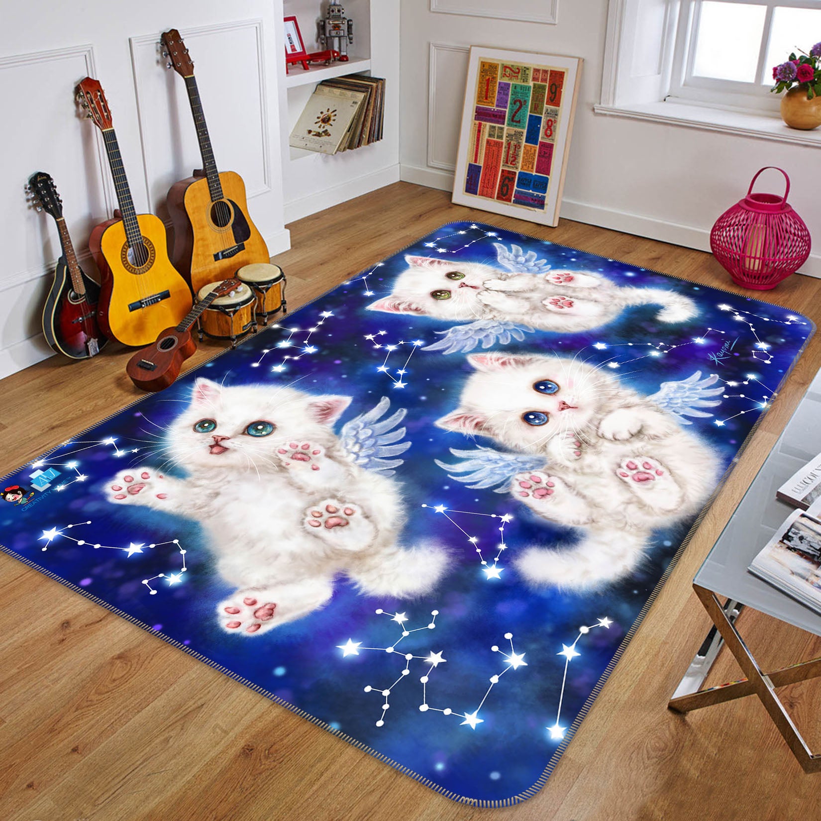 3D Angel Cat 5753 Kayomi Harai Rug Non Slip Rug Mat