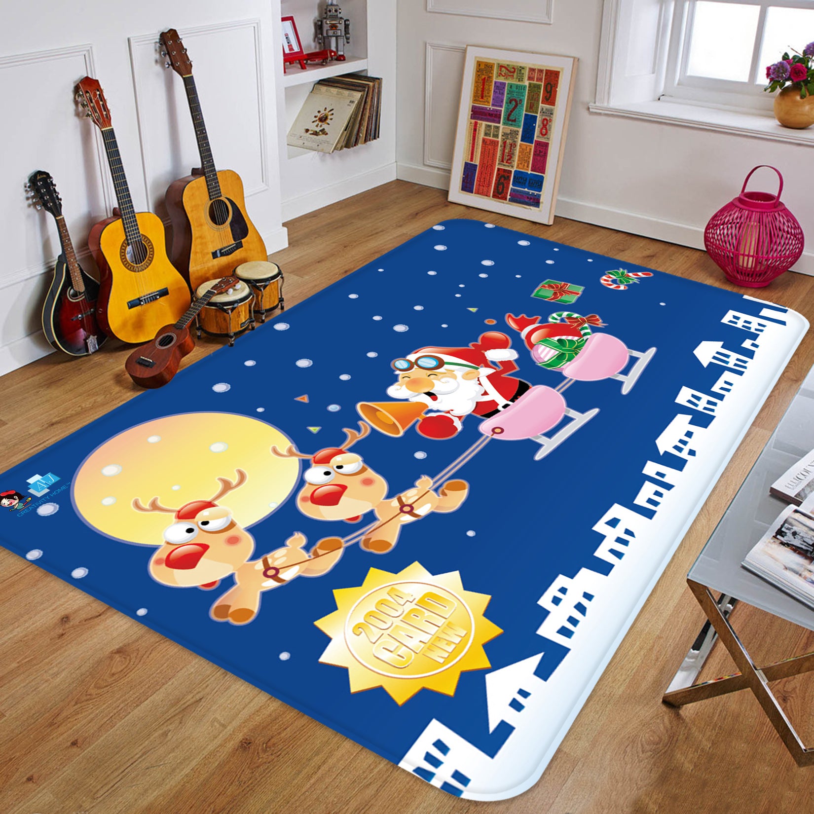 3D Moon Sleigh Santa 65197 Christmas Non Slip Rug Mat Xmas