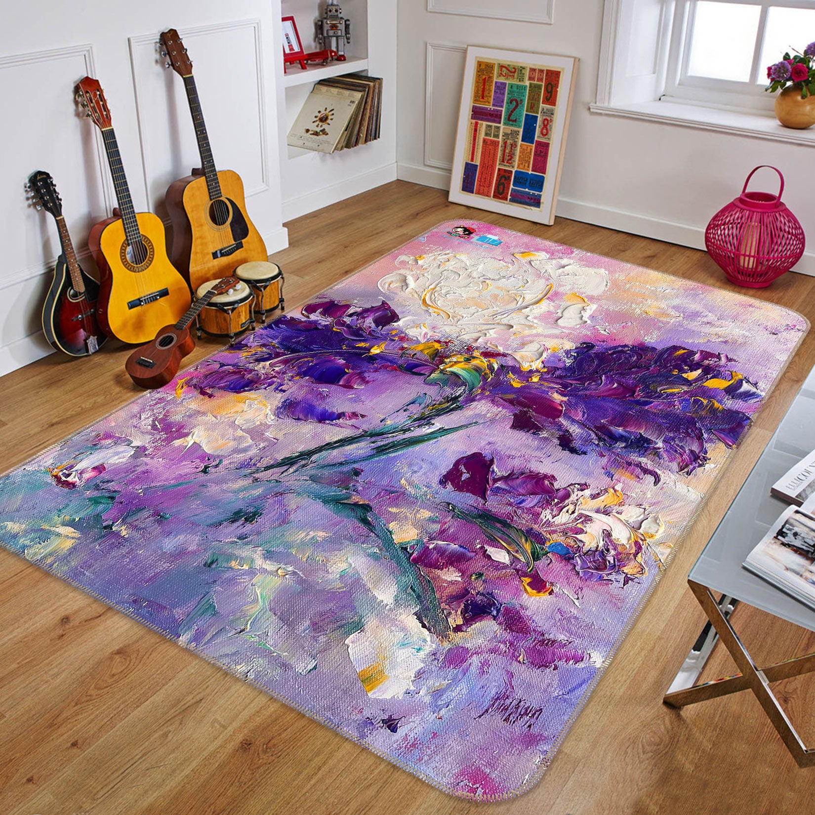 3D Purple Flower 1192 Skromova Marina Rug Non Slip Rug Mat