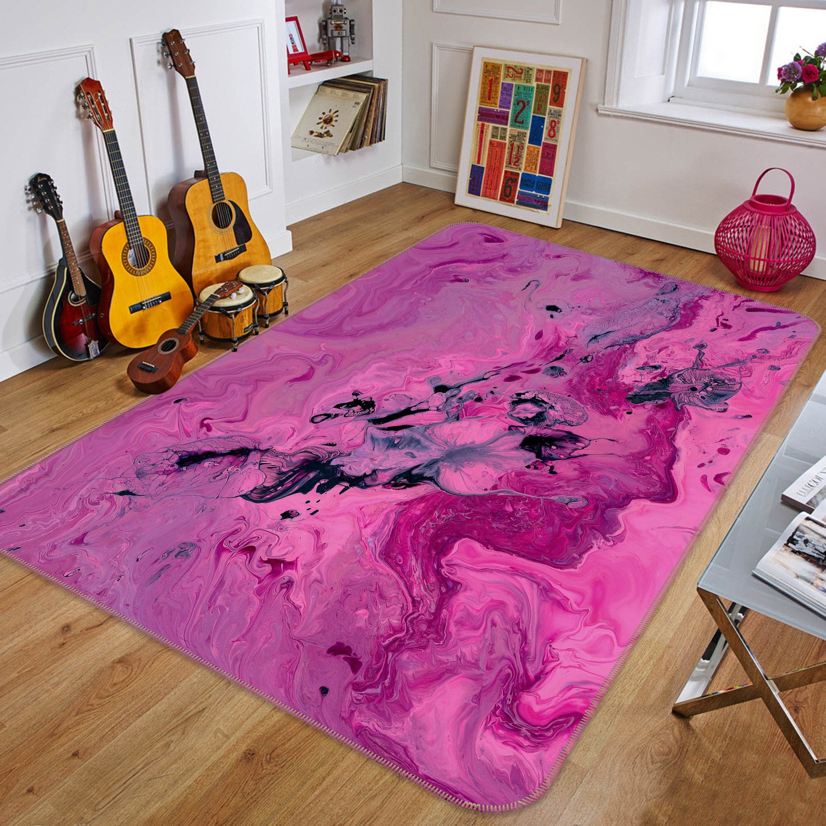 3D Fuchsia Pattern 28013 Non Slip Rug Mat