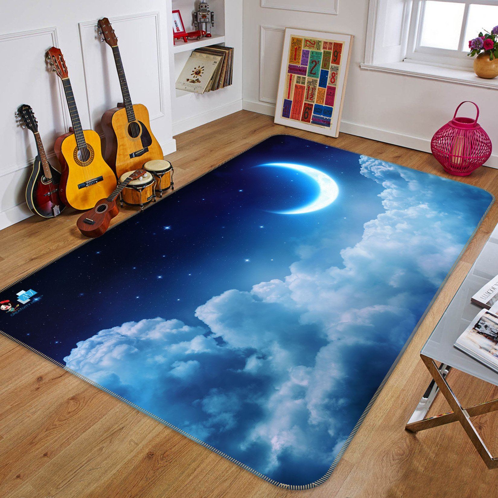 3D Bright Curved Moon 136 Non Slip Rug Mat Mat AJ Creativity Home