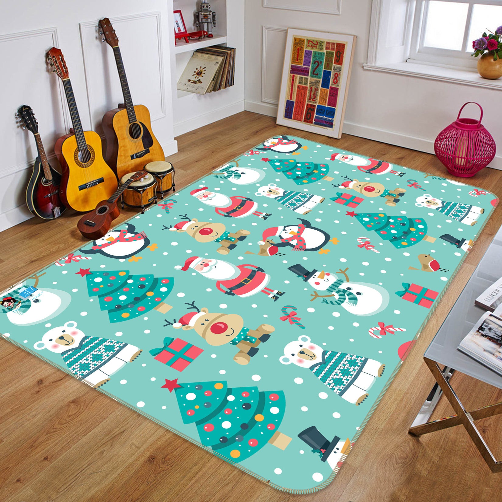 3D Snowman Tree Santa 54260 Christmas Non Slip Rug Mat Xmas
