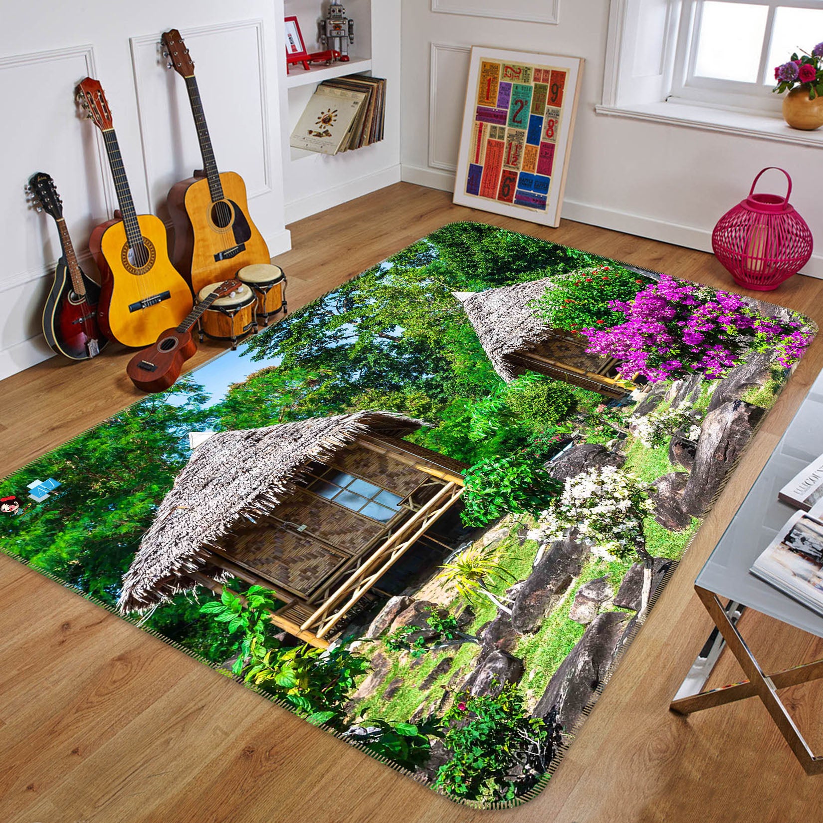 3D Cabin Flower Bush 66119 Non Slip Rug Mat