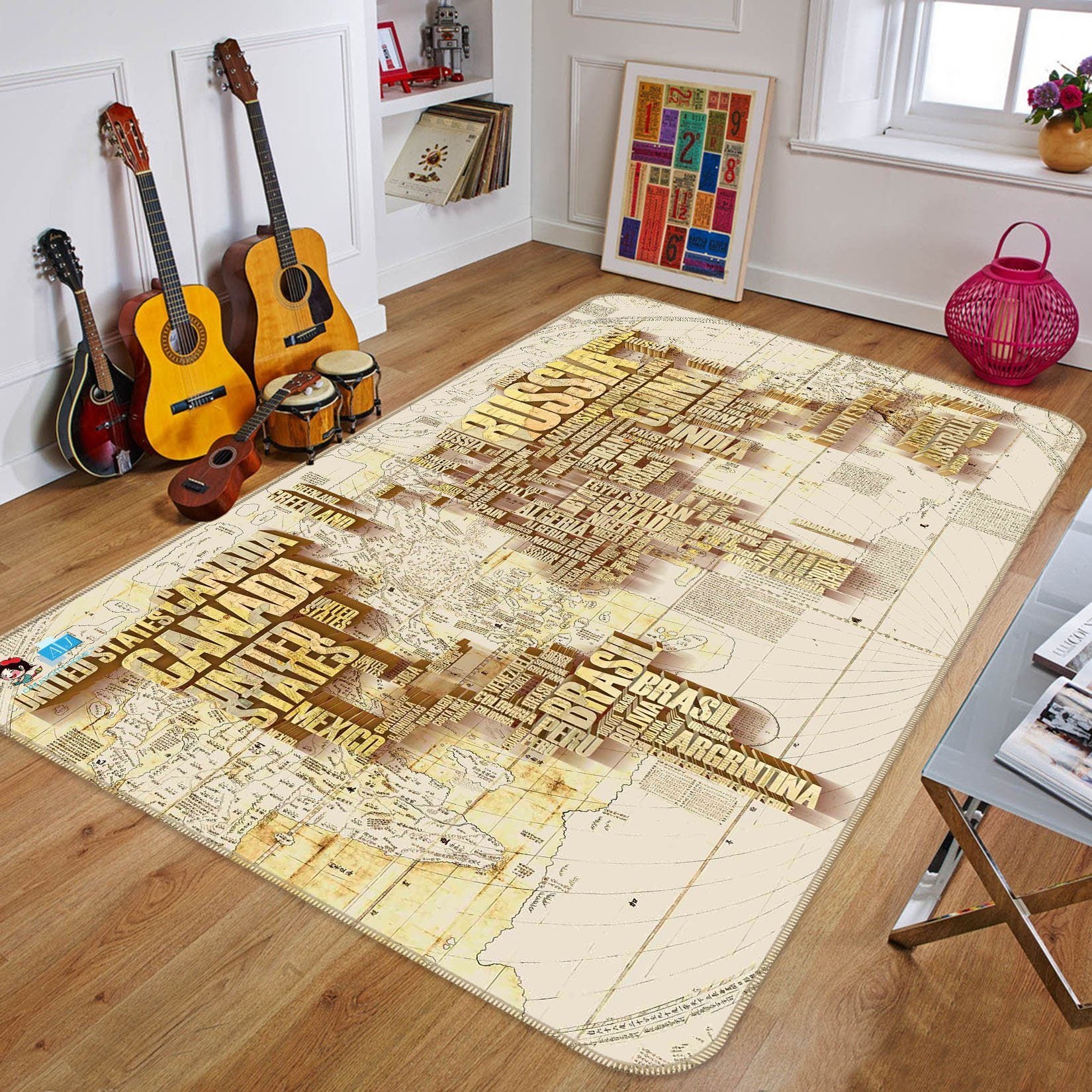 3D Letter Map 337 Non Slip Rug Mat Mat AJ Creativity Home