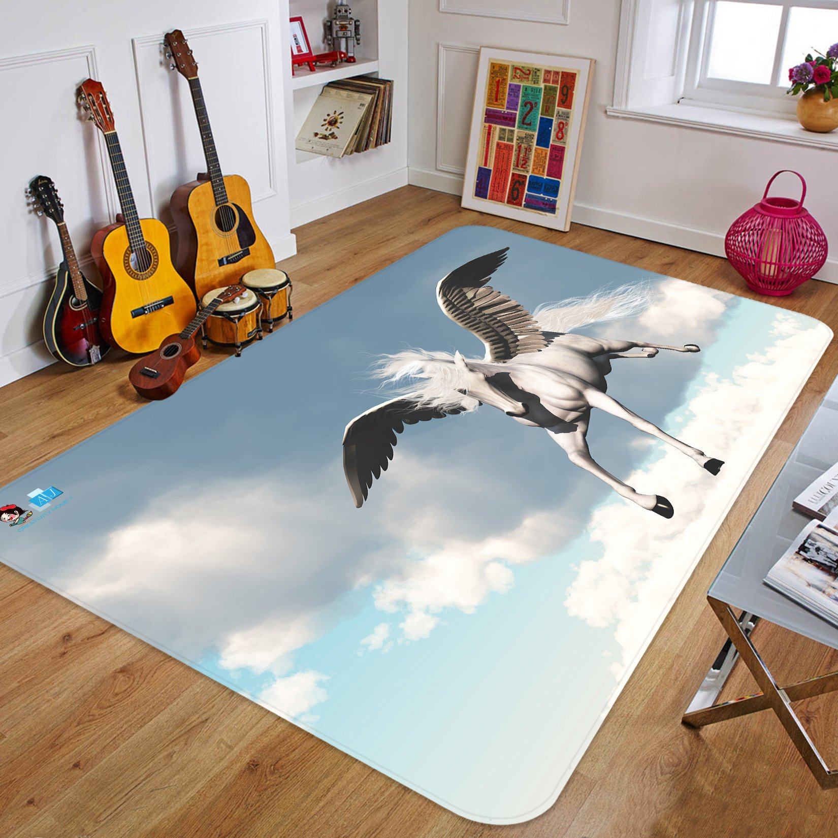 3D Flying White Clouds Unicorn 32 Non Slip Rug Mat Mat AJ Creativity Home