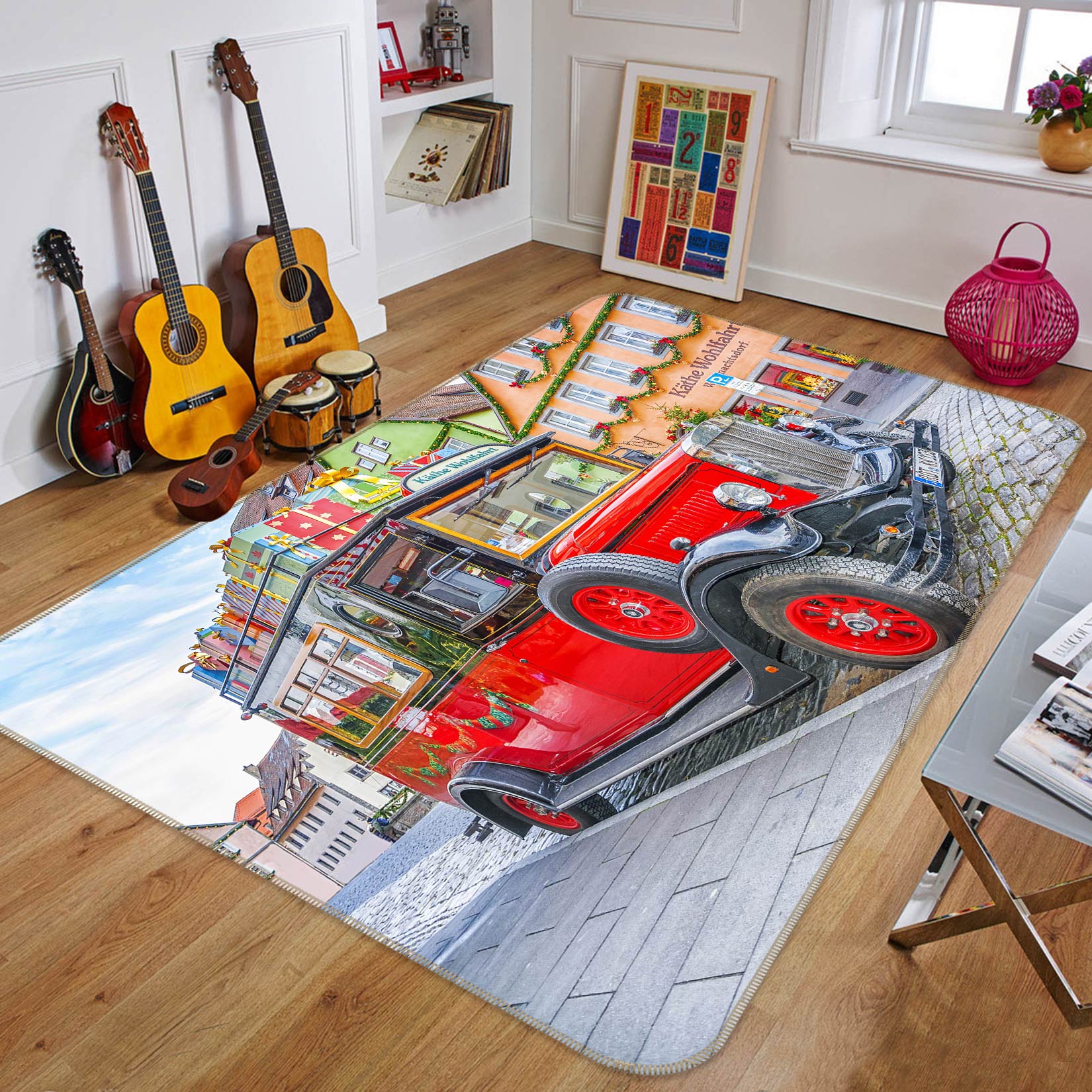 3D Red Car 67237 Vehicle Non Slip Rug Mat
