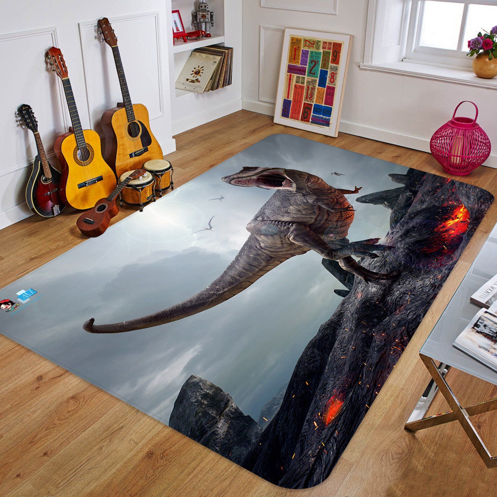 3D Magma Lightning Dinosaur 13 Non Slip Rug Mat Mat AJ Creativity Home