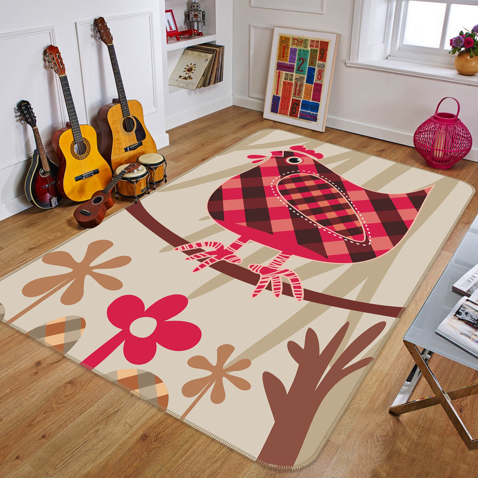 3D Checkered Chicken 32122 Non Slip Rug Mat