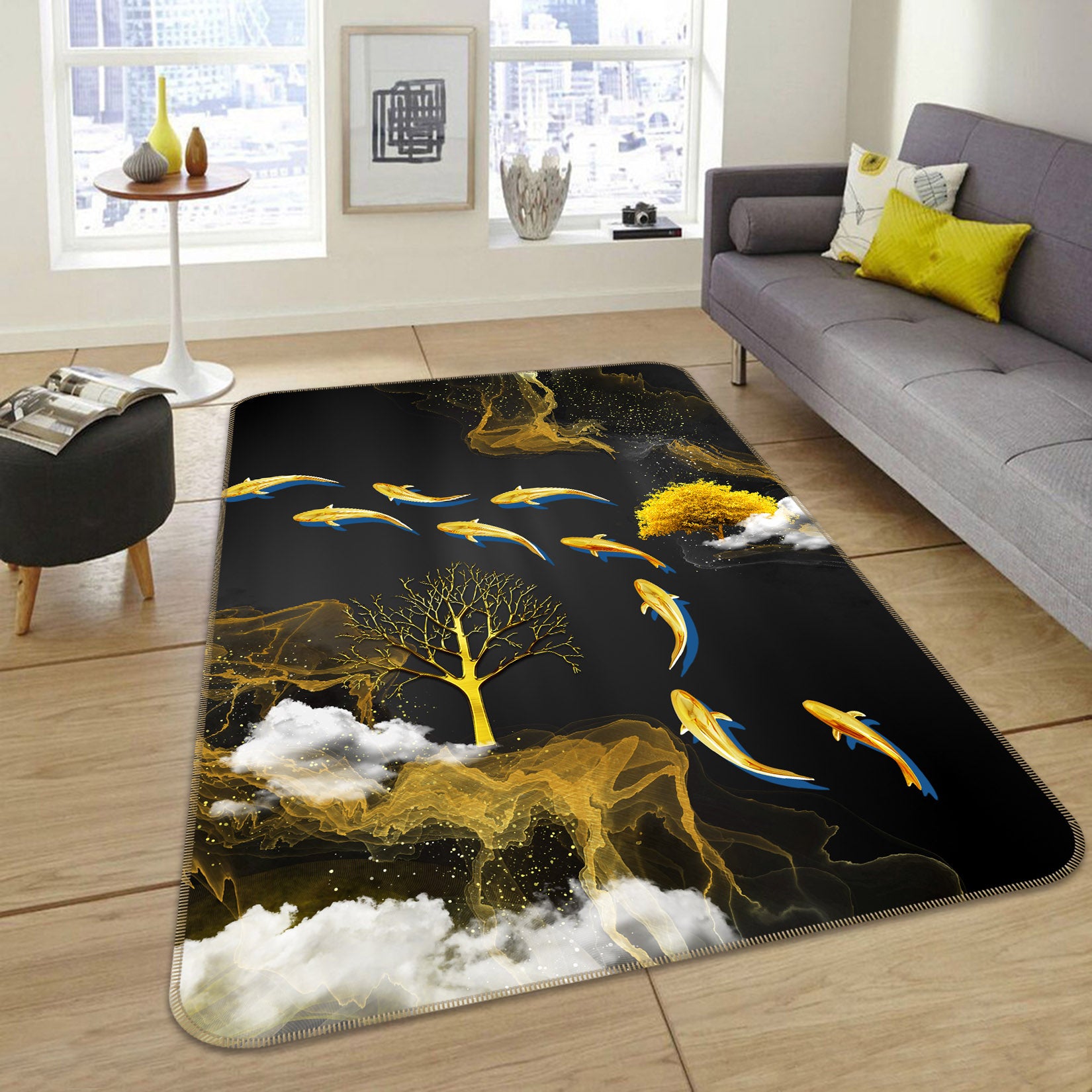 3D Golden Fish Tree 29227 Non Slip Rug Mat