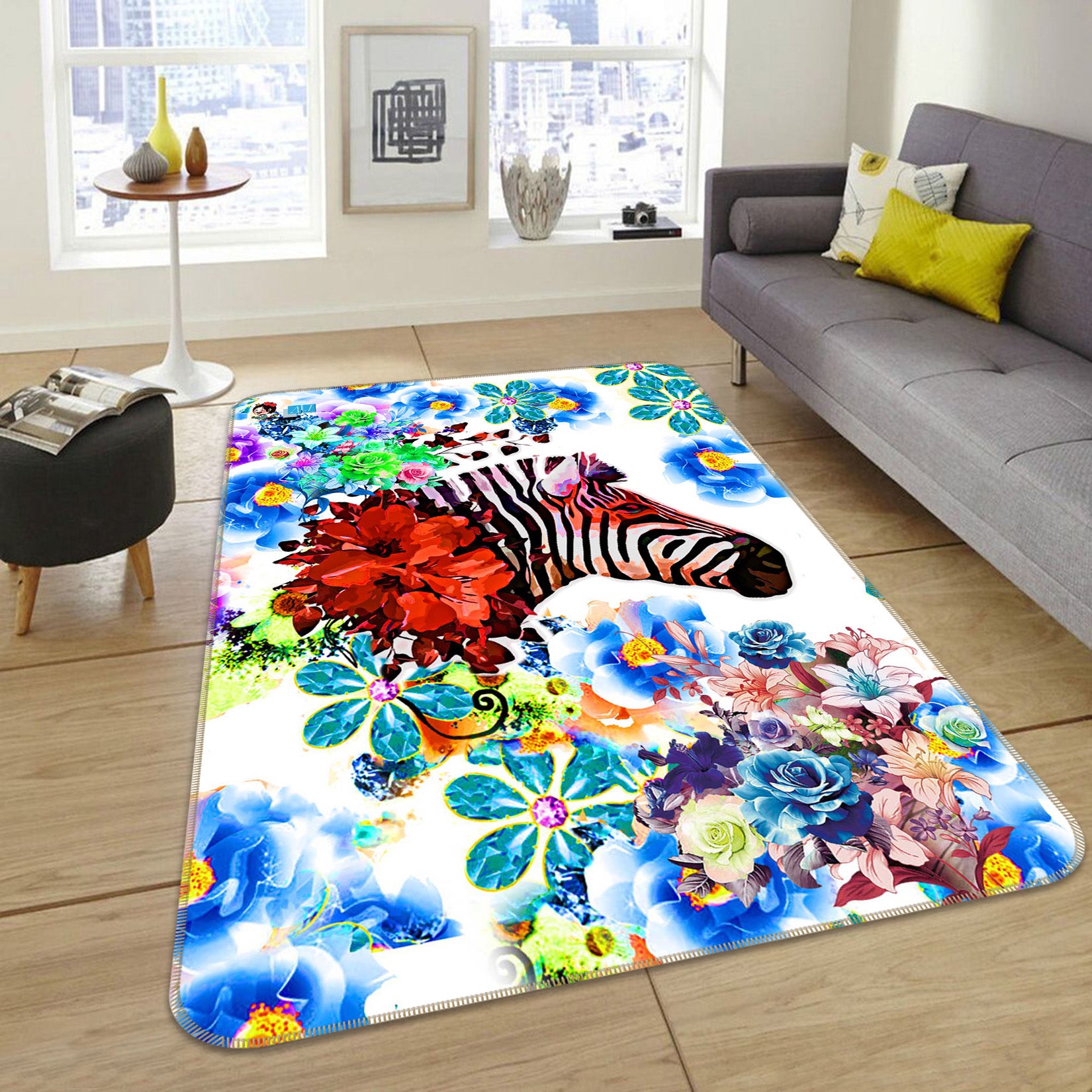 3D Flowers Zebra 66129 Non Slip Rug Mat