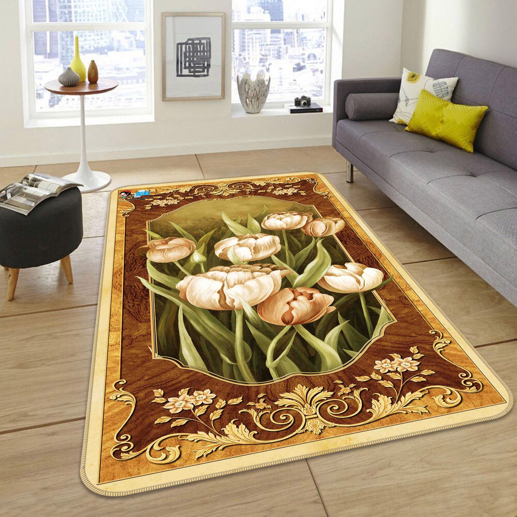 3D Flowers 66157 Non Slip Rug Mat