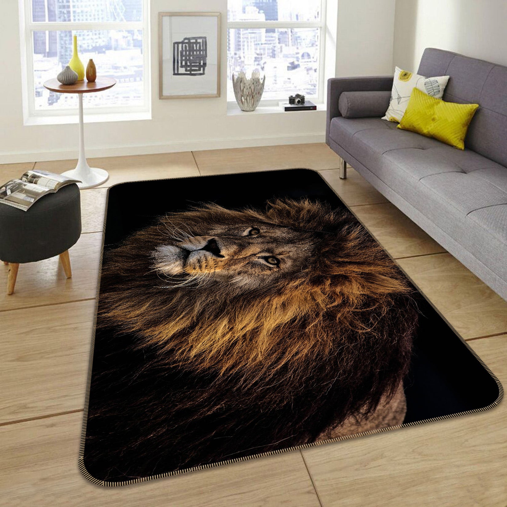 3D Yellow Lion 105 Animal Non Slip Rug Mat