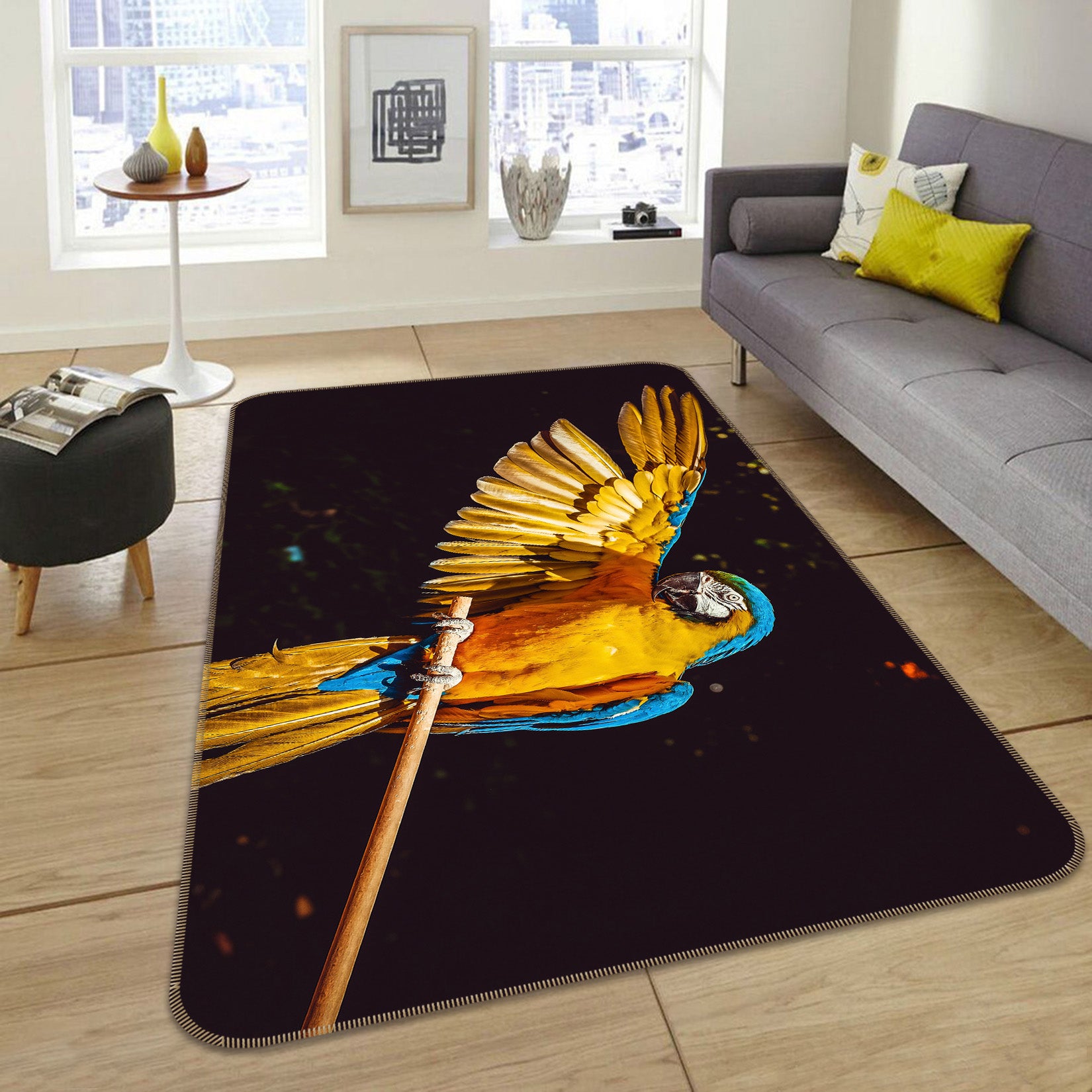 3D Yellow Parrot 012 Animal Non Slip Rug Mat