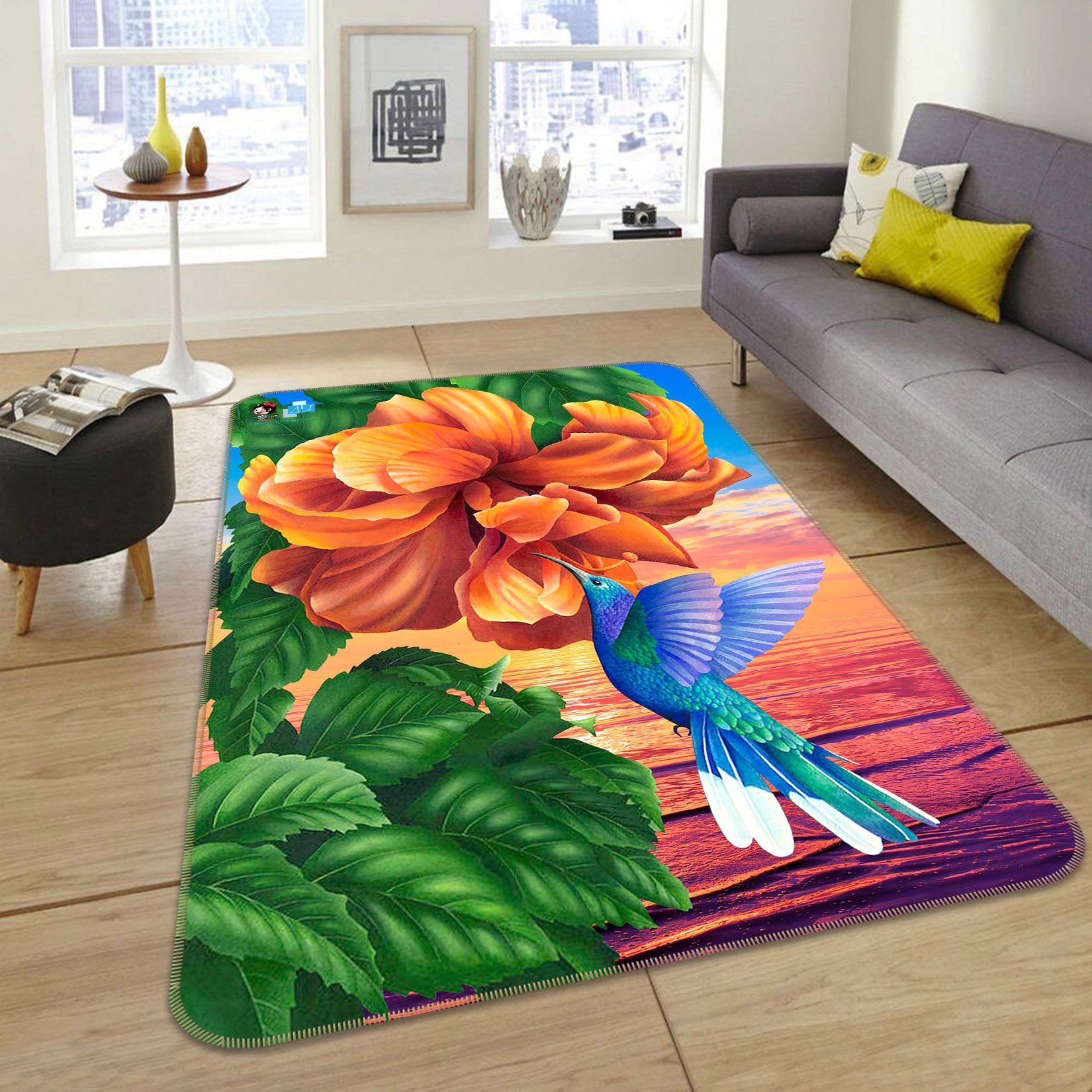3D Orange Flower Bird 039 Non Slip Rug Mat Mat AJ Creativity Home