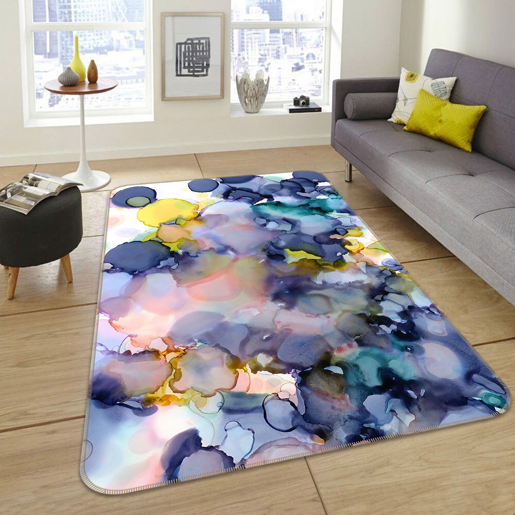 3D Ink Circle Pattern 65015 Non Slip Rug Mat